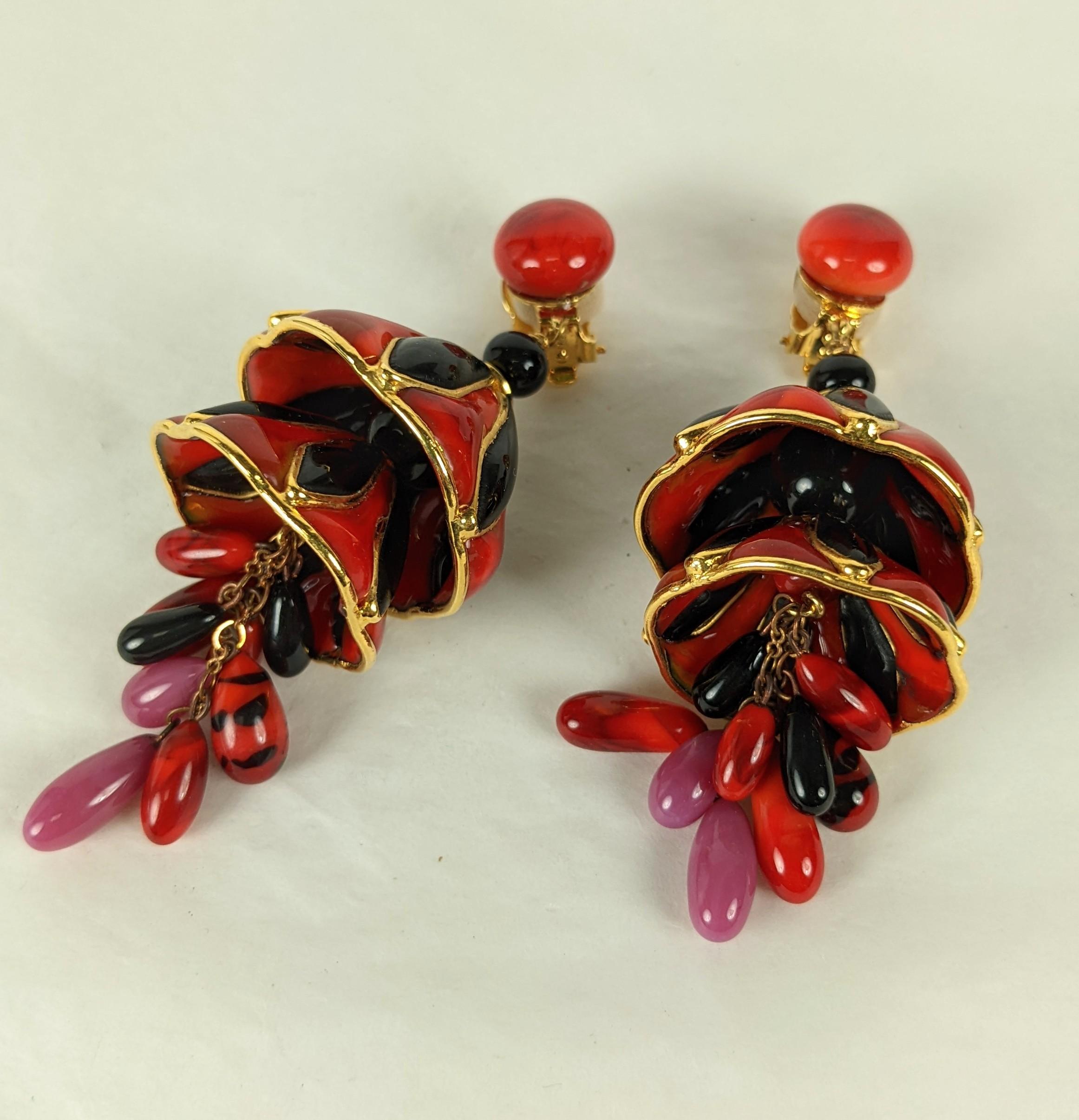 Yves Saint Laurent Maison Gripoix Glass F/W 1977 Chinese Earclips In Excellent Condition For Sale In New York, NY