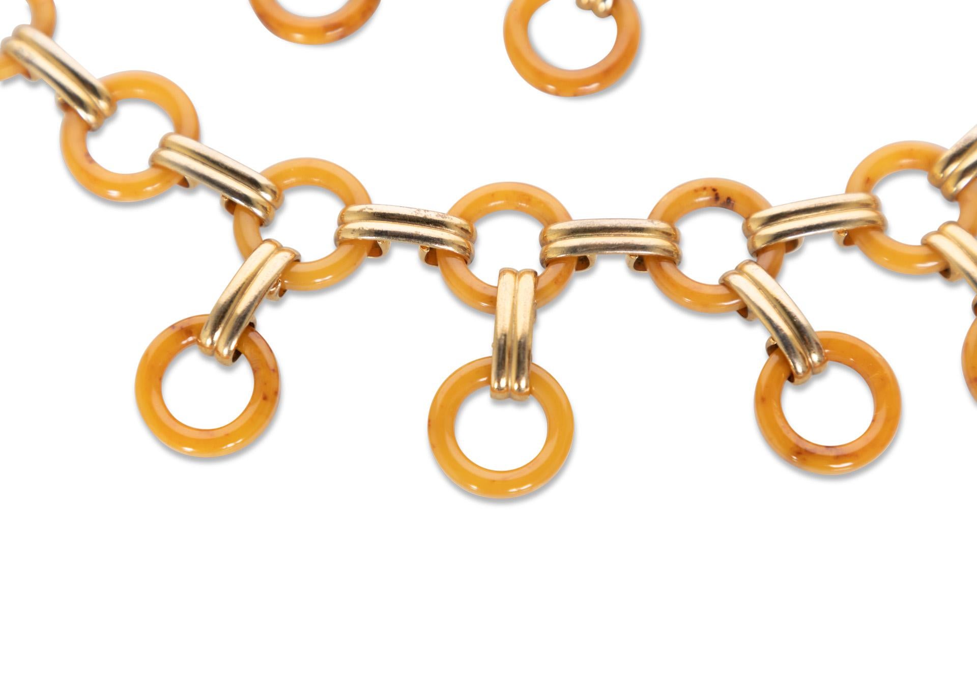 Yves Saint Laurent Marbled Yellow Bakelite Gold Link Belt Necklace, 1970s 2