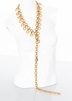 Yves Saint Laurent Marbled Yellow Bakelite Gold Link Necklace Belt , 1970s