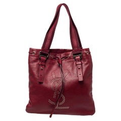 Used Yves Saint Laurent Maroon Leather Small Kahala Drawstring Tote