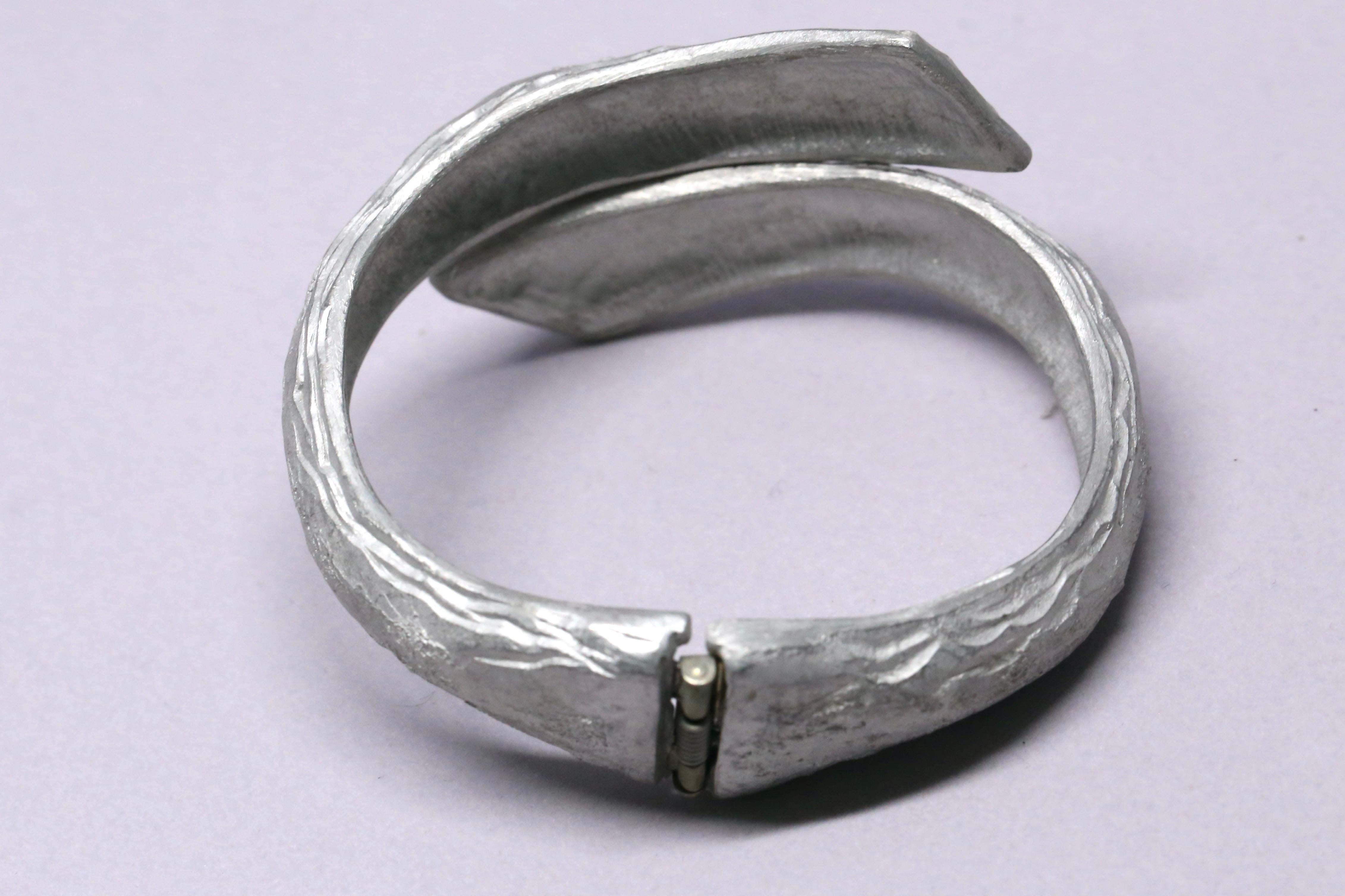 Women's Yves Saint Laurent matte silver organically shaped cuff bracelet For Sale