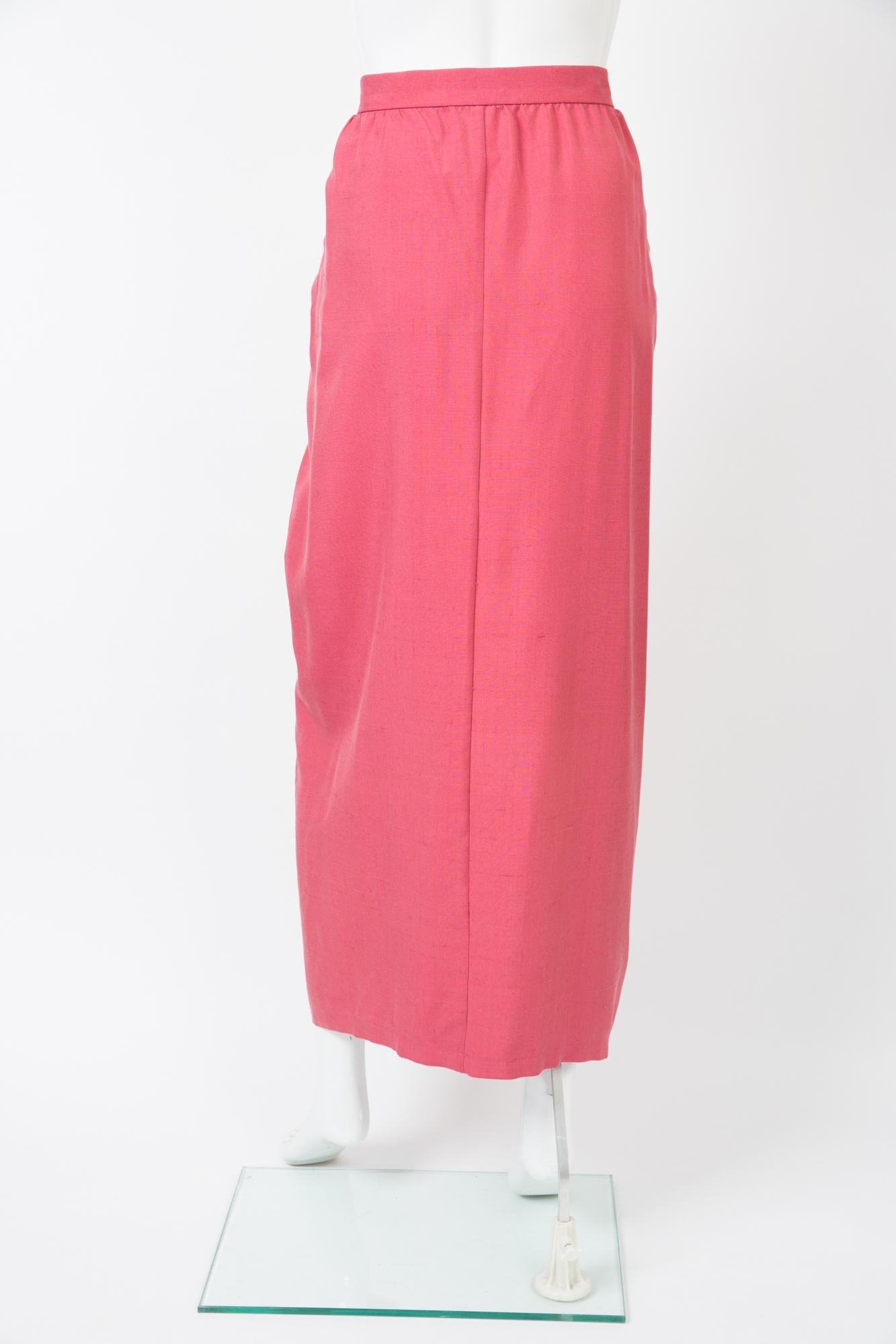  Yves Saint Laurent Maxi Long Pink Silk Skirt In Excellent Condition In Paris, FR