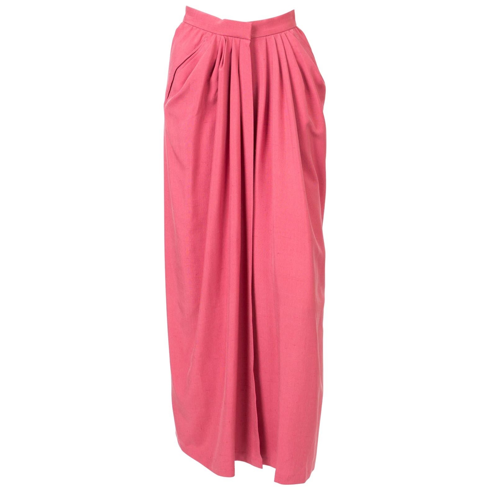  Yves Saint Laurent Maxi Long Pink Silk Skirt