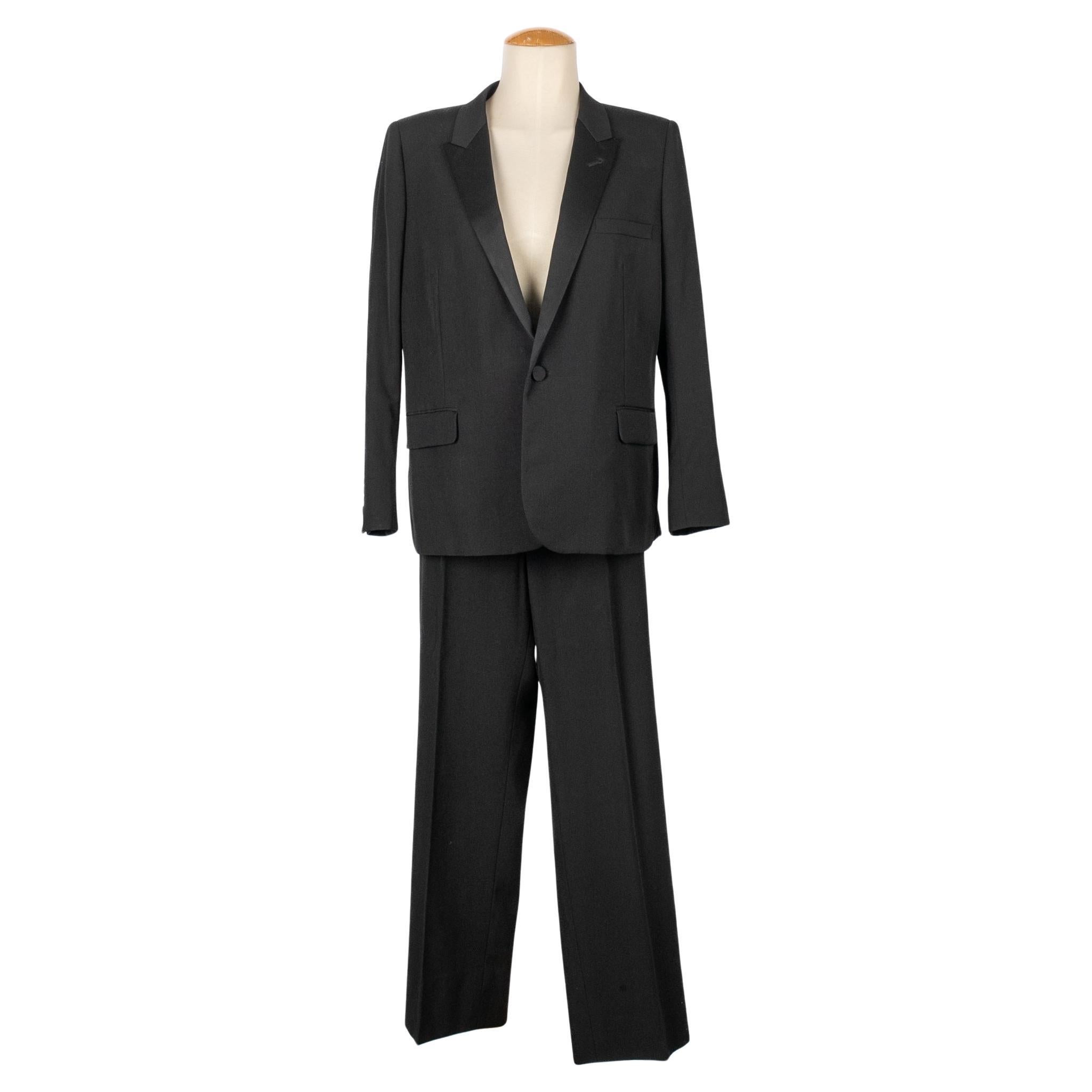 Yves Saint Laurent Men Pant Suit with Black Satin Reverse For Sale