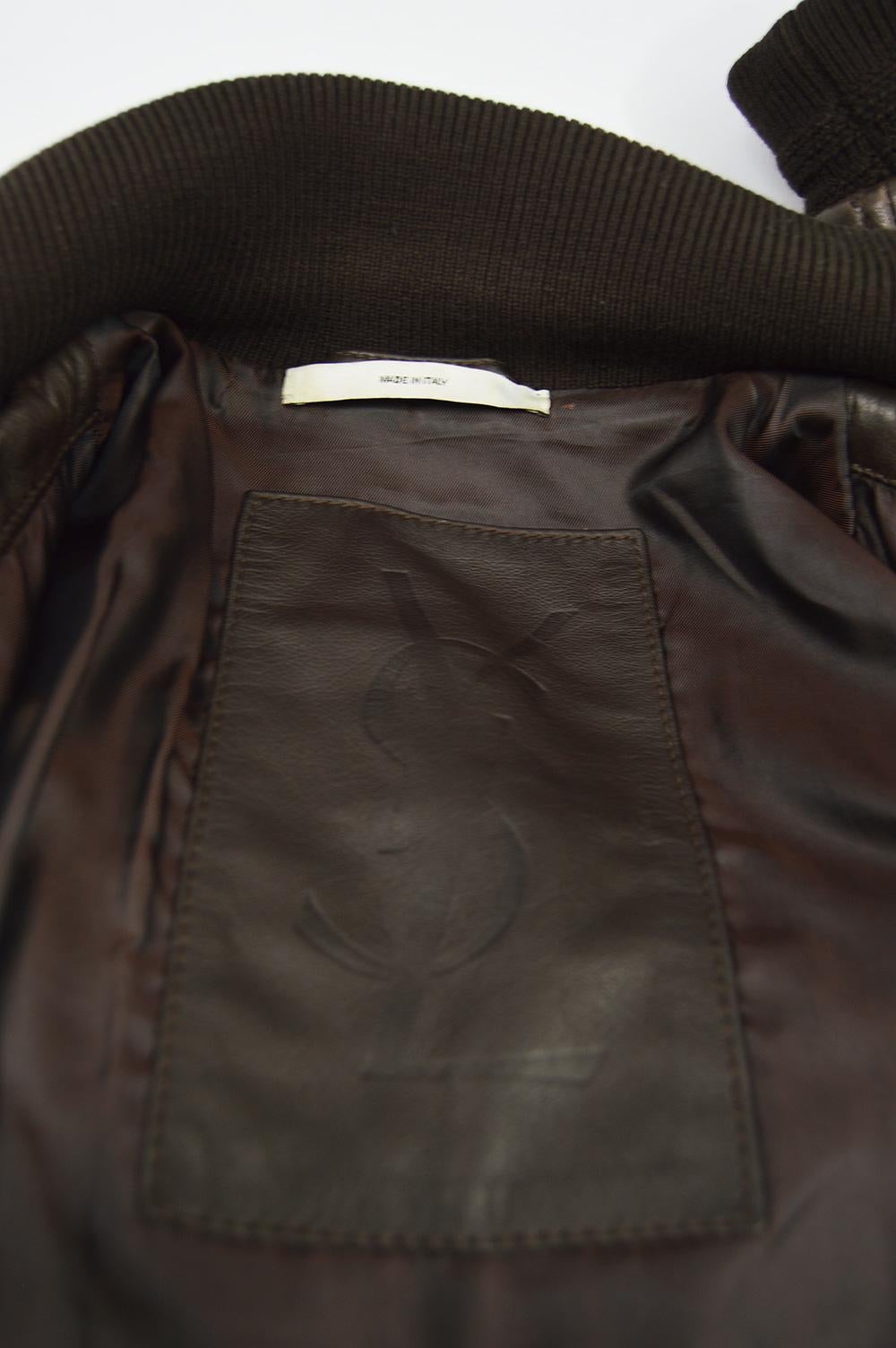 Yves Saint Laurent Men's Chocolate Brown Matelassé Leather Bomber Jacket 4