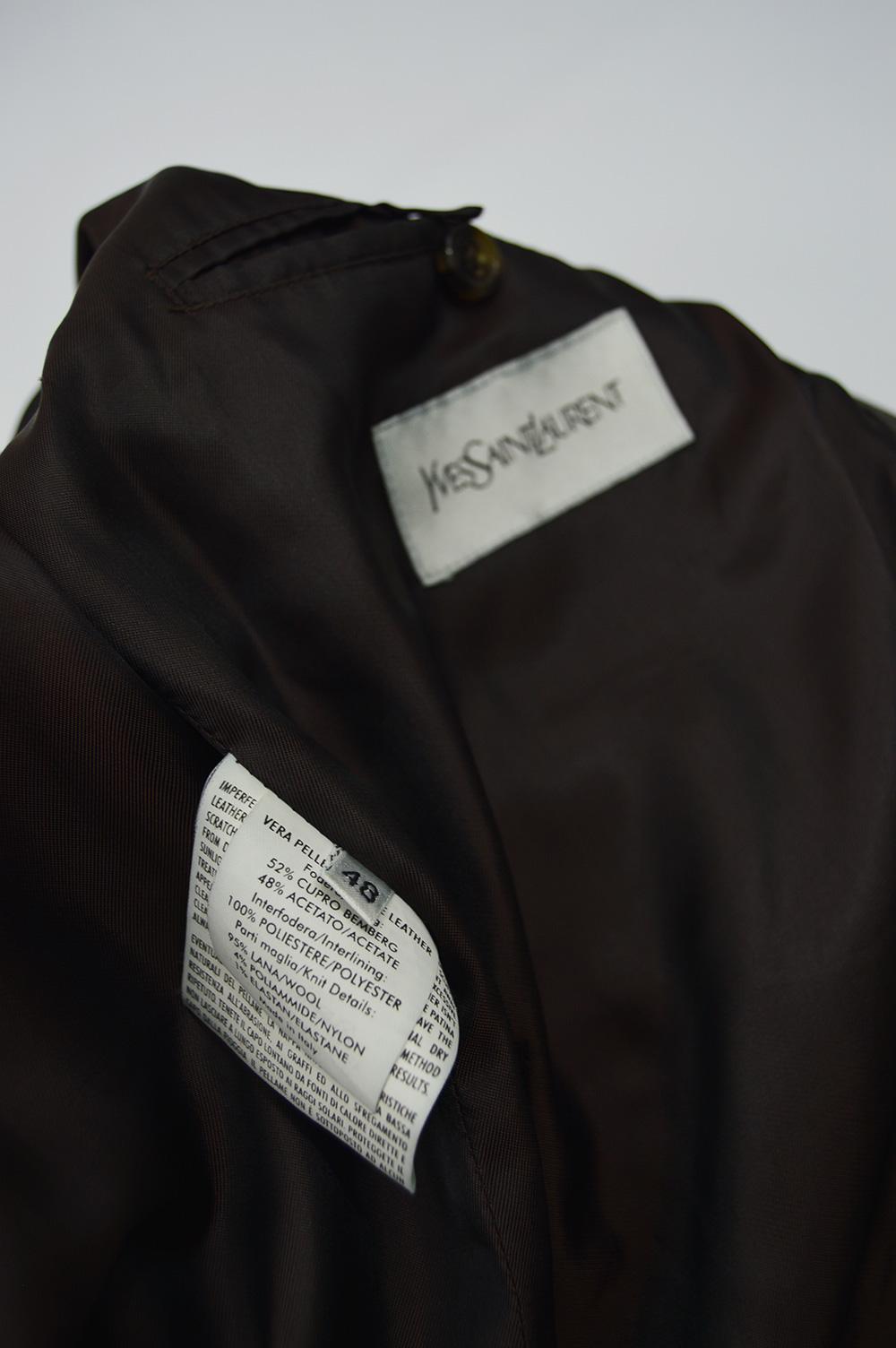 Yves Saint Laurent Men's Chocolate Brown Matelassé Leather Bomber Jacket 5