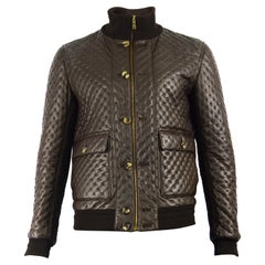 Yves Saint Laurent Men's Chocolate Brown Matelassé Leather Bomber Jacket 