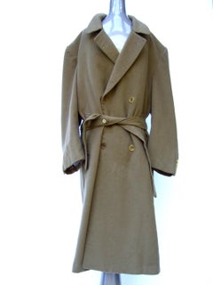 Yves Saint Laurent Men's Luxurious Cashmere Belted Tan Overcoat c 1970s
