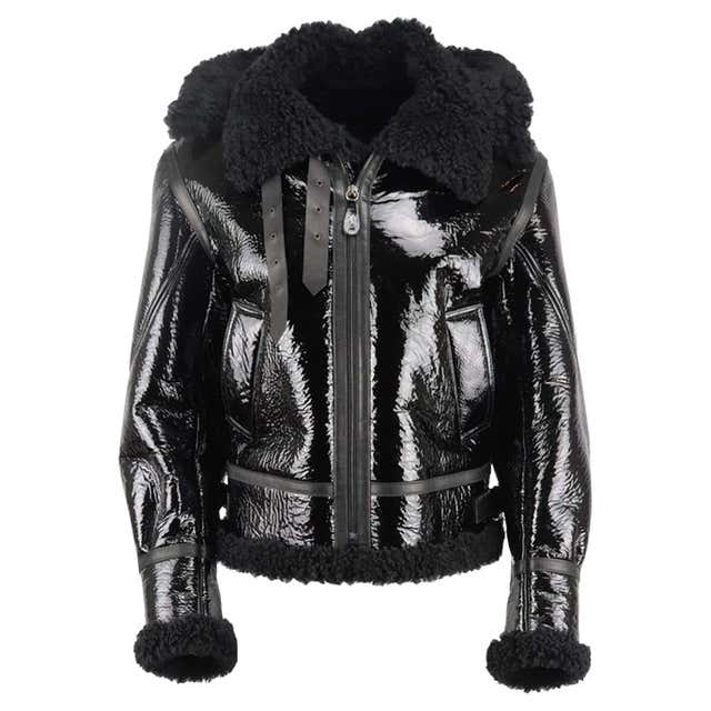 Calvin Klein Cropped Leather Trimmed Shearling Jacket For Sale at ...