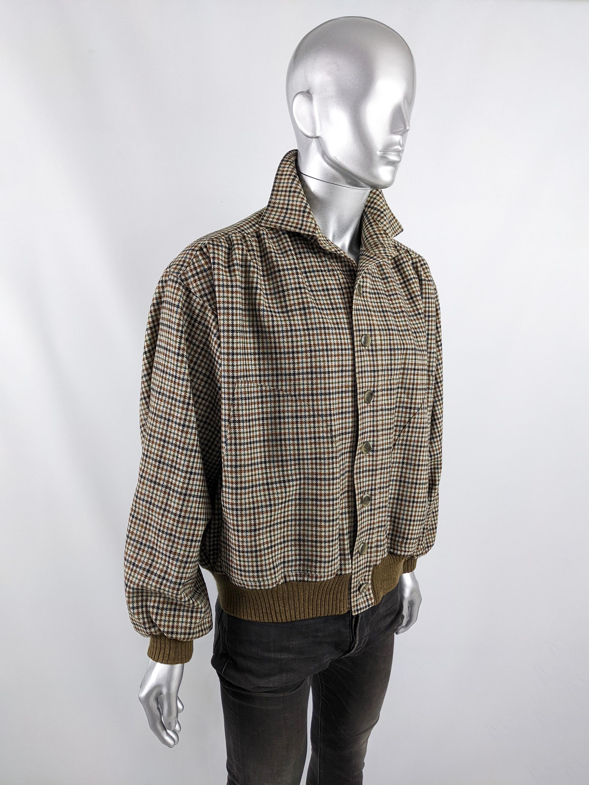 Gray Yves Saint Laurent Mens Vintage YSL Wool Tweed Check Blouson Jacket, 1970s