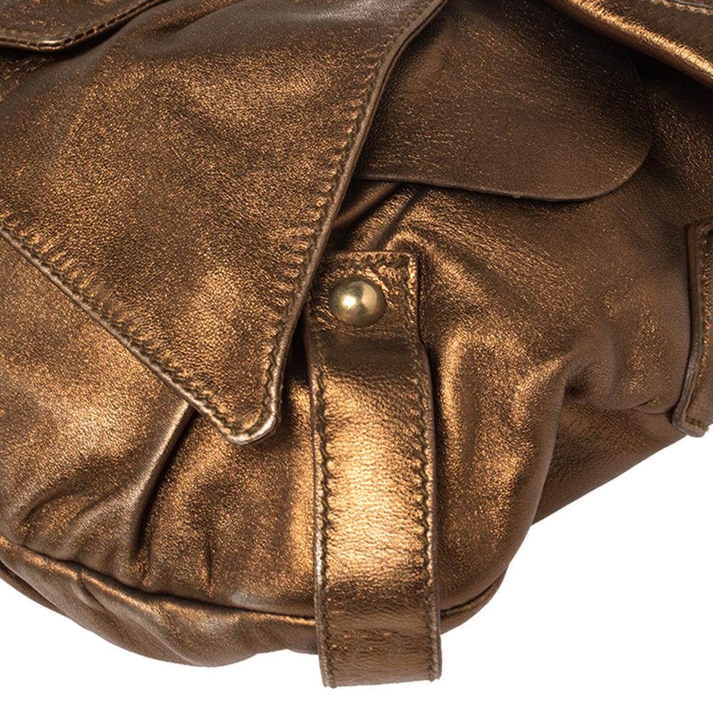 Yves Saint Laurent Metallic Bronze Leather Sac Bow Hobo In Good Condition In Dubai, Al Qouz 2