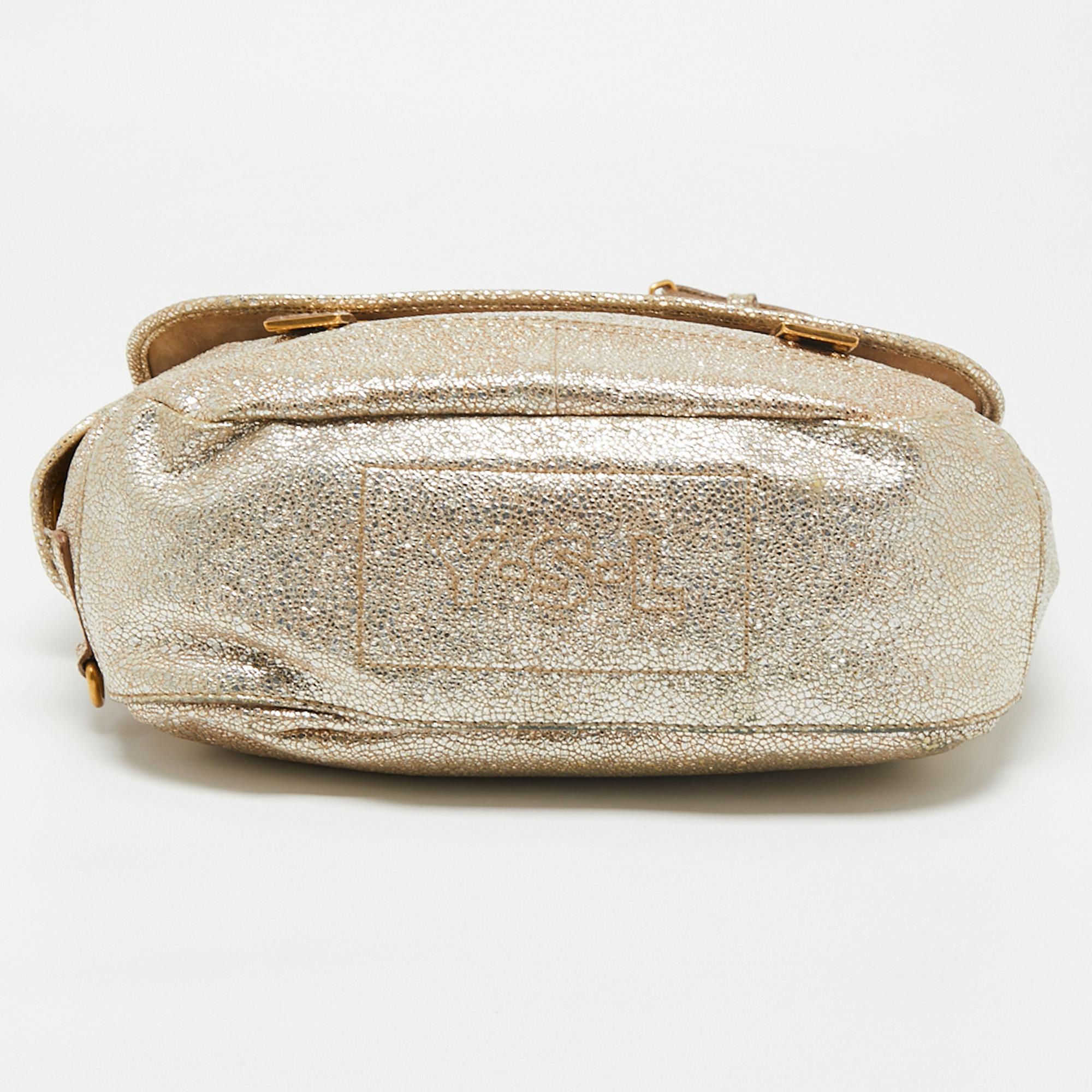 Yves Saint Laurent Metallic Gold Leather Besace Shoulder Bag 3