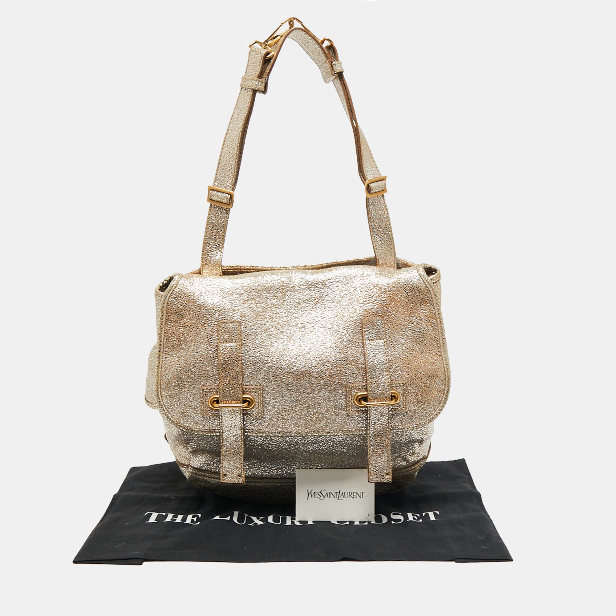 Yves Saint Laurent Metallic Gold Leather Besace Shoulder Bag 5