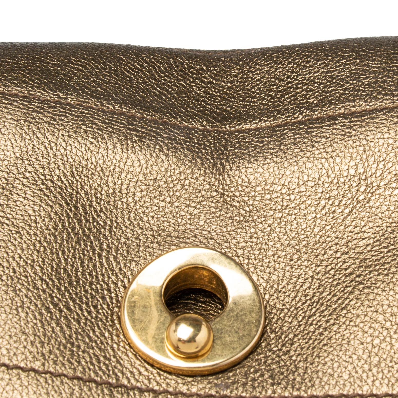 Yves Saint Laurent Metallic Gold Leather Medium Muse Two Top Handle Bag In Good Condition In Dubai, Al Qouz 2