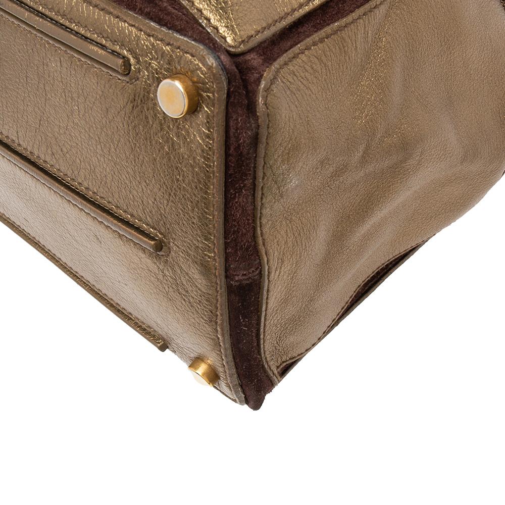 Women's Yves Saint Laurent Metallic Gold Leather Medium Muse Two Top Handle Bag
