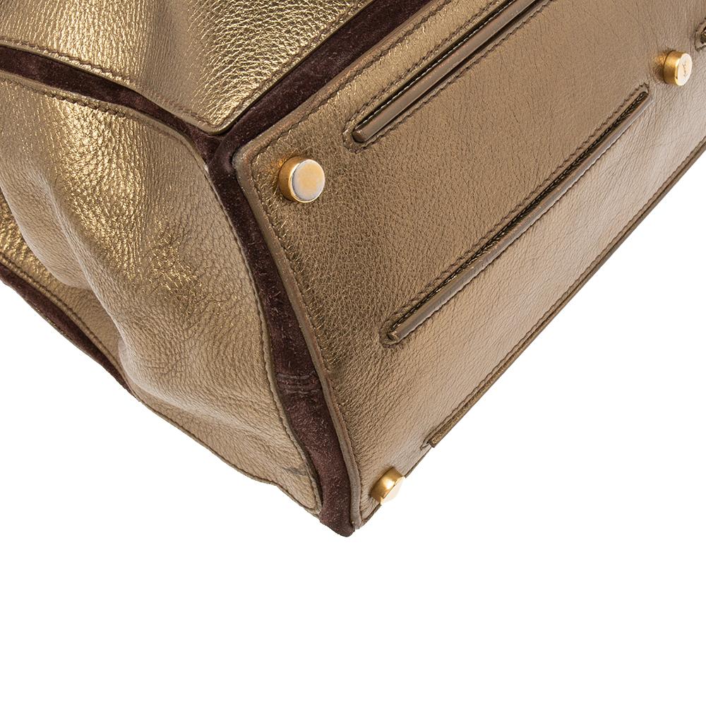 Yves Saint Laurent Metallic Gold Leather Medium Muse Two Top Handle Bag 1