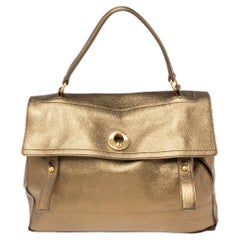 Yves Saint Laurent Metallic Gold Leather Medium Muse Two Top Handle Bag