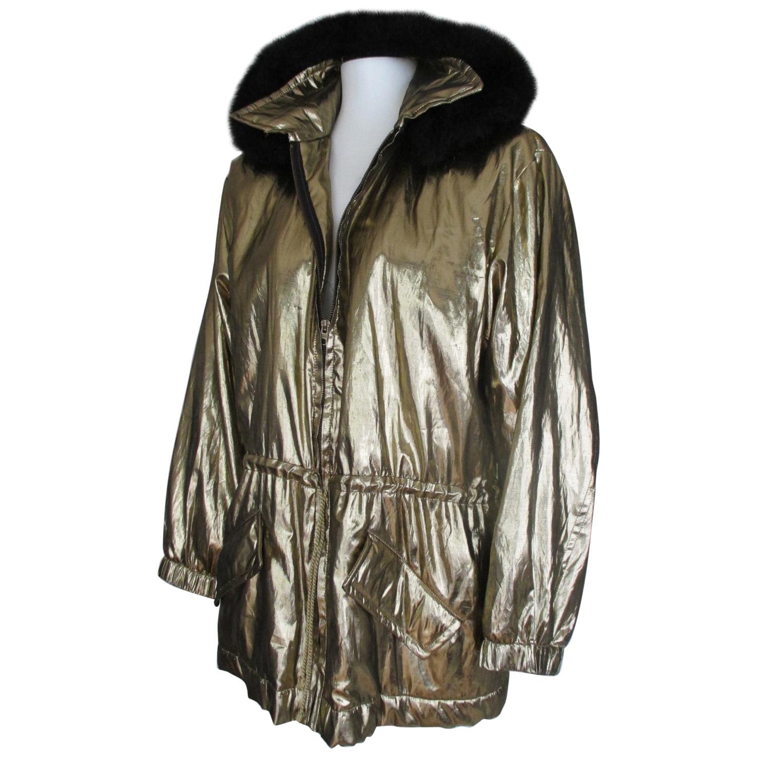 Yves Saint Laurent Metallic Gold Parka Hooded Jacket 
