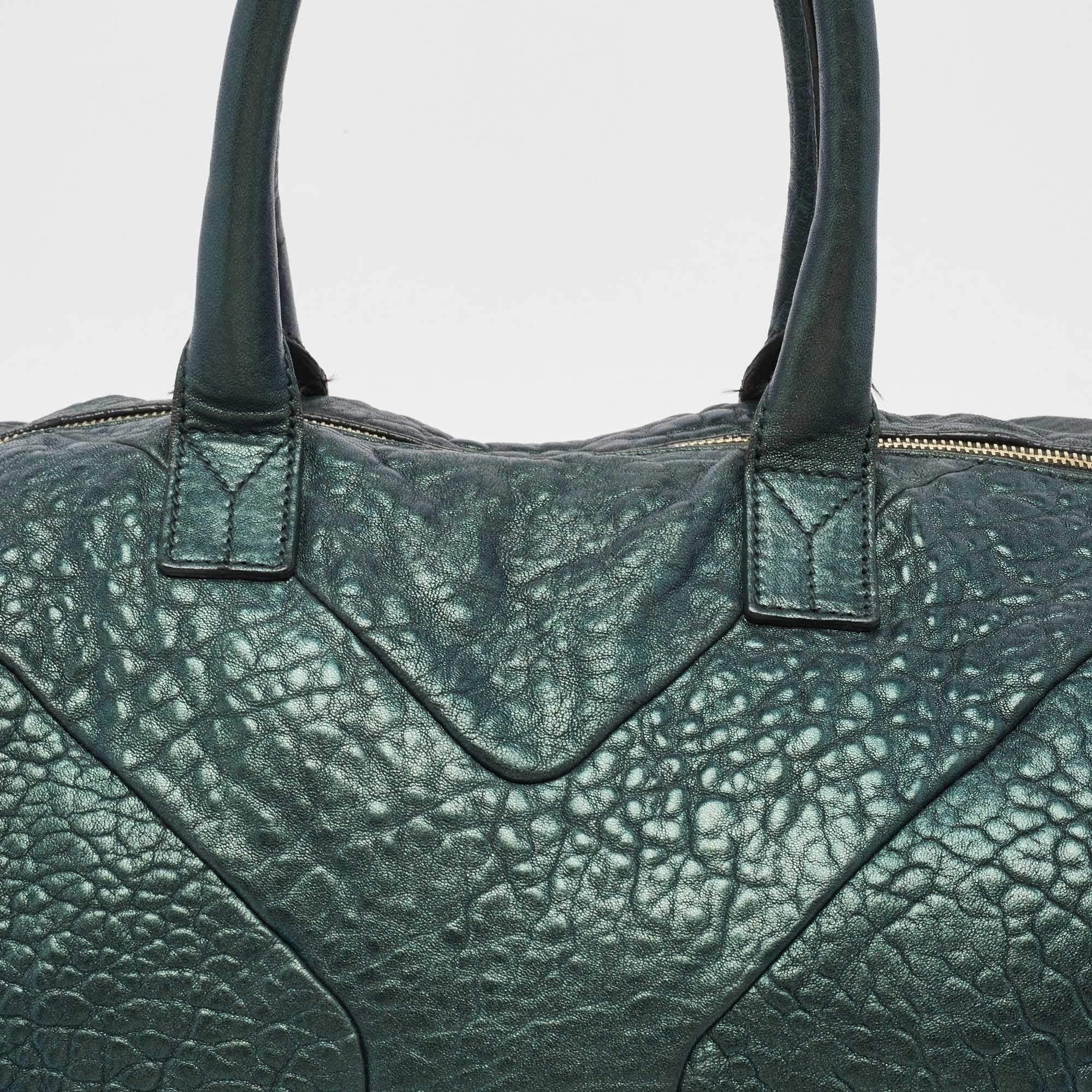 Yves Saint Laurent Metallic Green Leather Medium Easy Y Bag For Sale 9