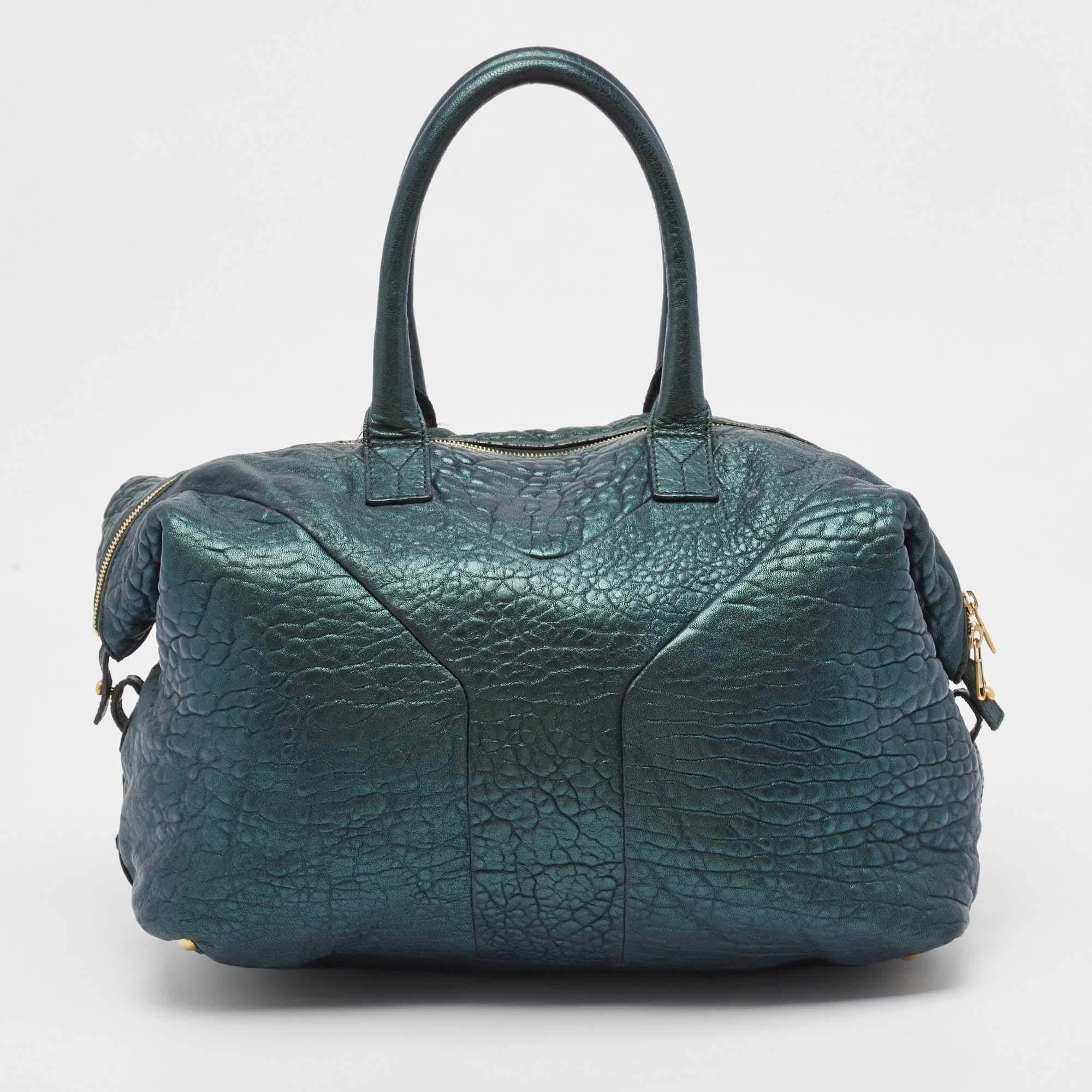 Yves Saint Laurent Metallic Green Leather Medium Easy Y Bag For Sale 14