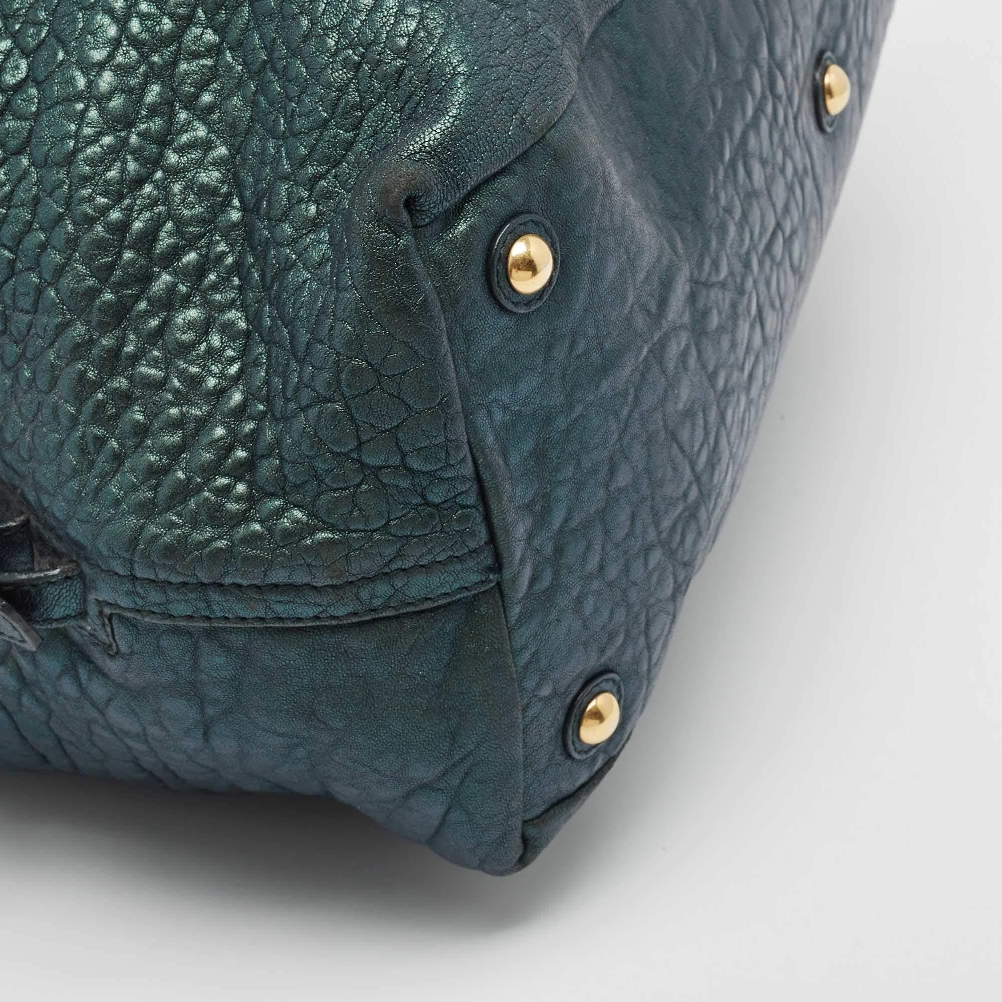 Yves Saint Laurent Sac moyen en cuir vert métallisé Easy Y en vente 2