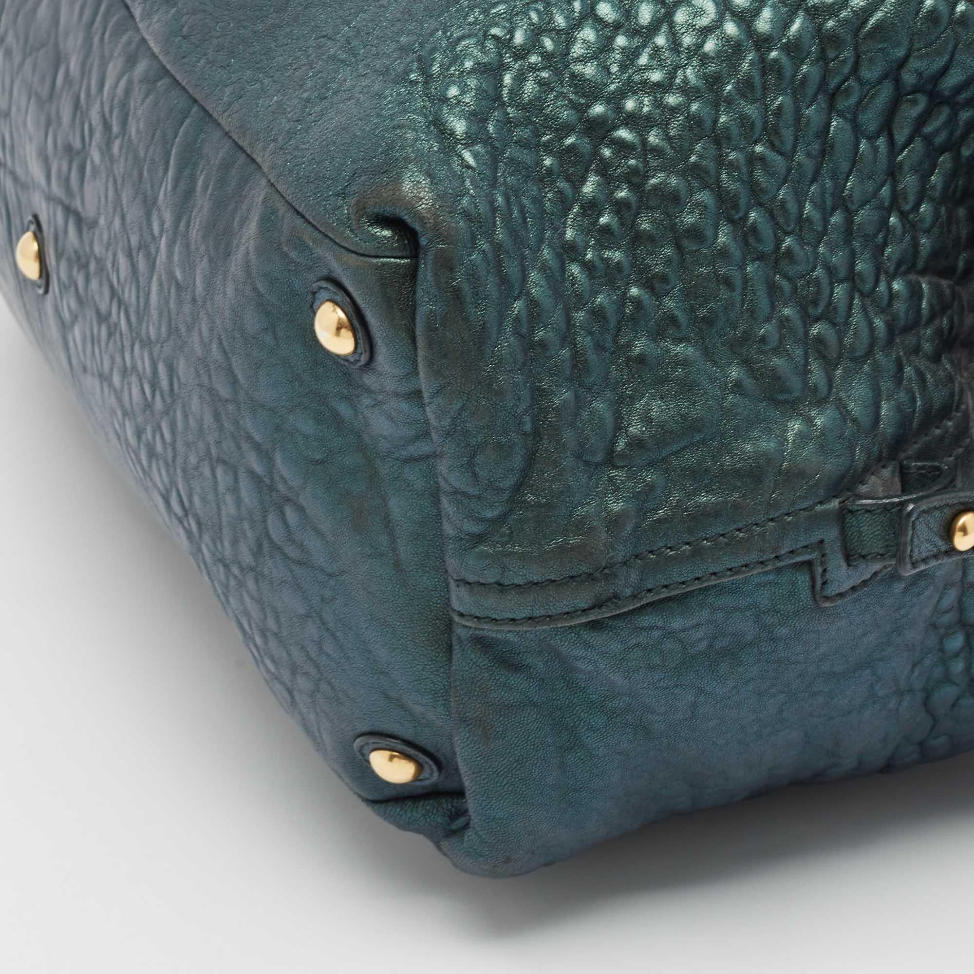 Yves Saint Laurent Sac moyen en cuir vert métallisé Easy Y en vente 3