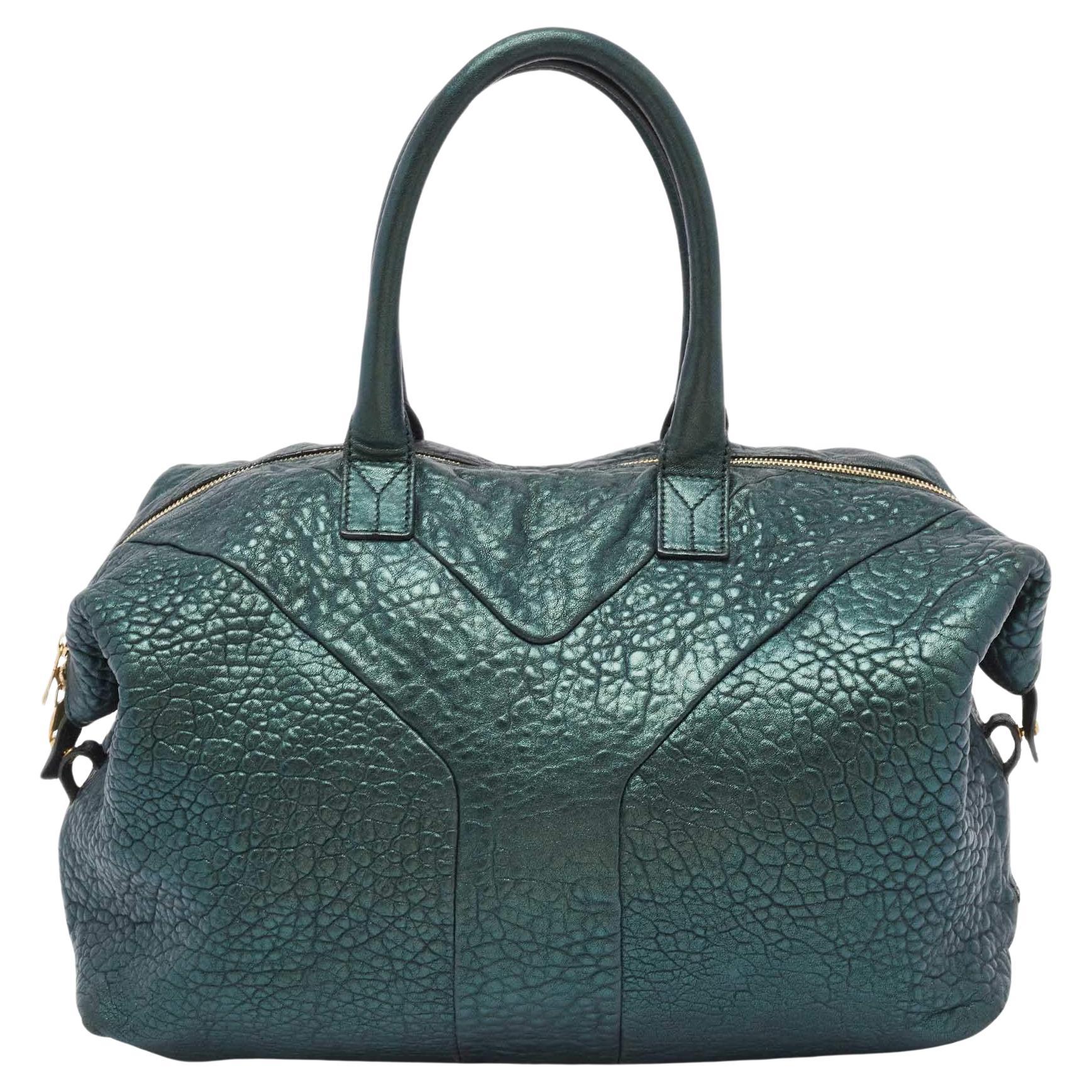 Yves Saint Laurent Metallic Green Leather Medium Easy Y Bag For Sale