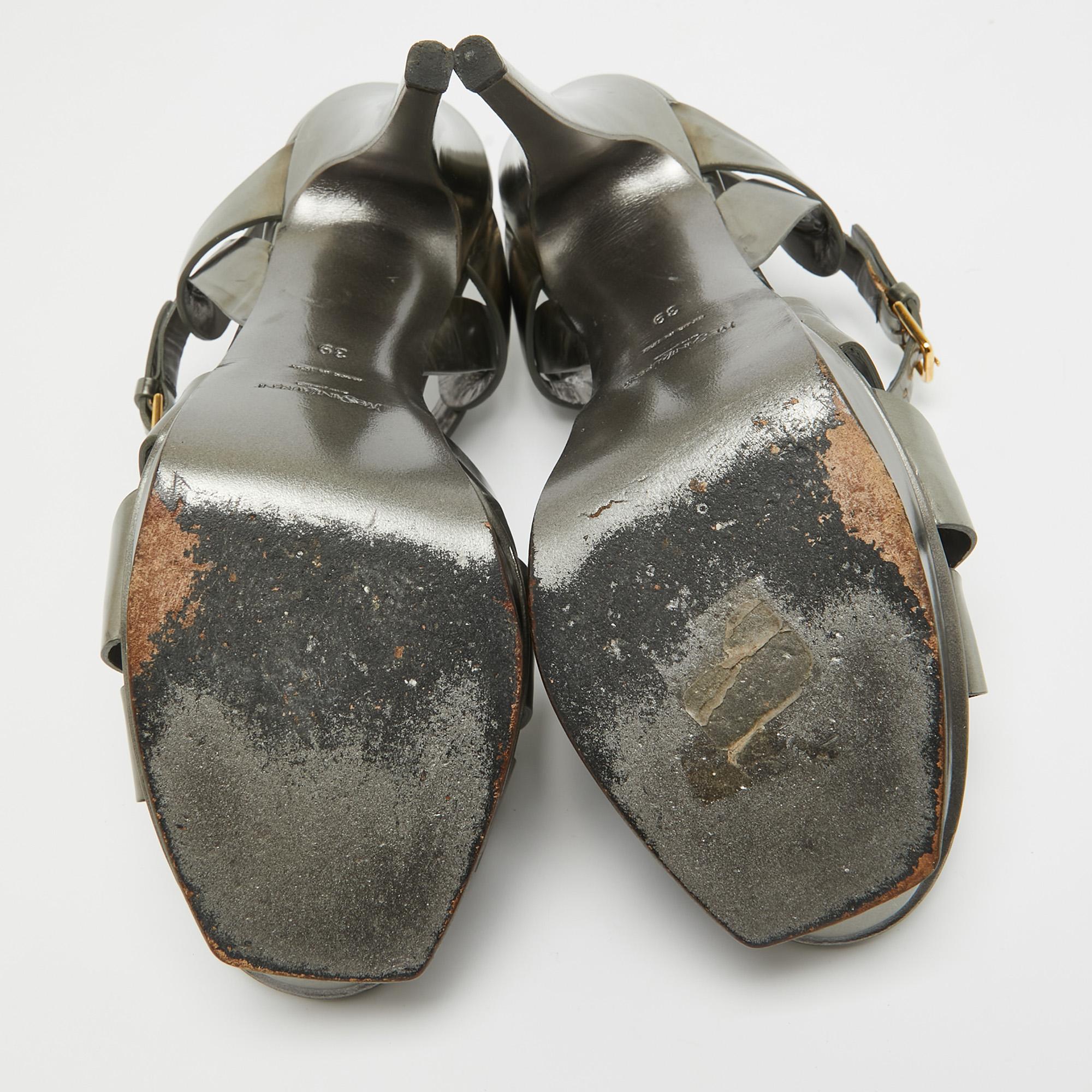 Yves Saint Laurent Metallic Grey Leather Tribute Sandals Size 39 1