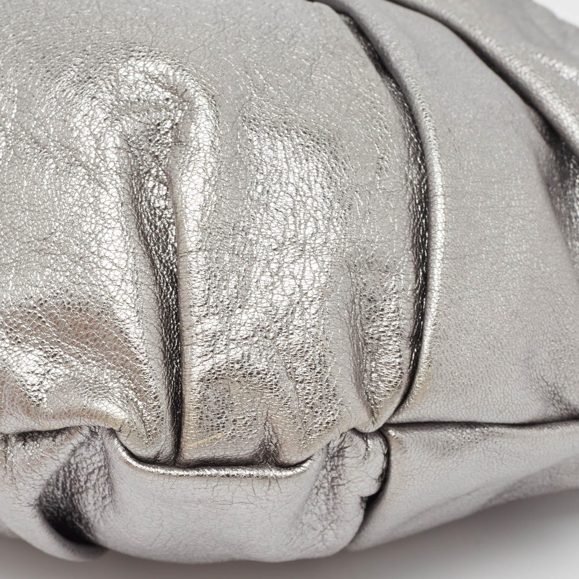 Yves Saint Laurent Metallic Leather Pleated Bow Hobo For Sale 8