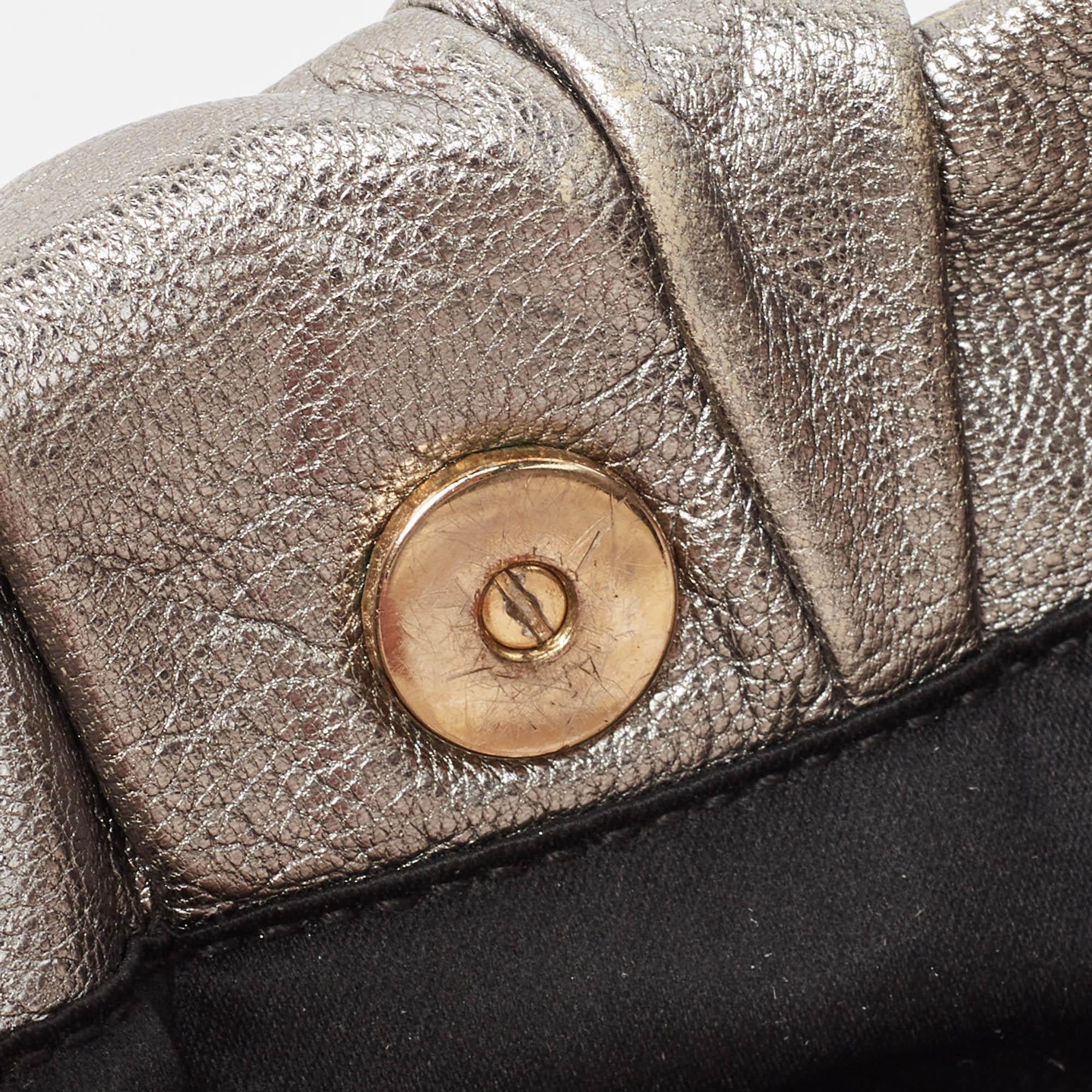 Women's Yves Saint Laurent Metallic Leather Pleated Bow Hobo
