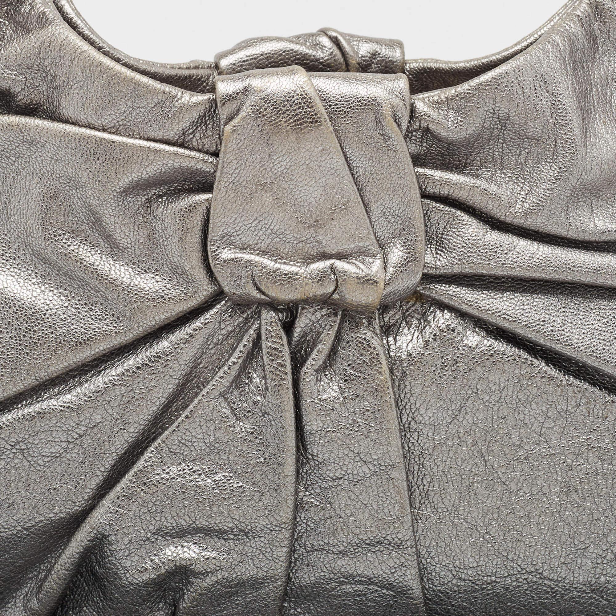 Women's Yves Saint Laurent Metallic Leather Pleated Bow Hobo For Sale