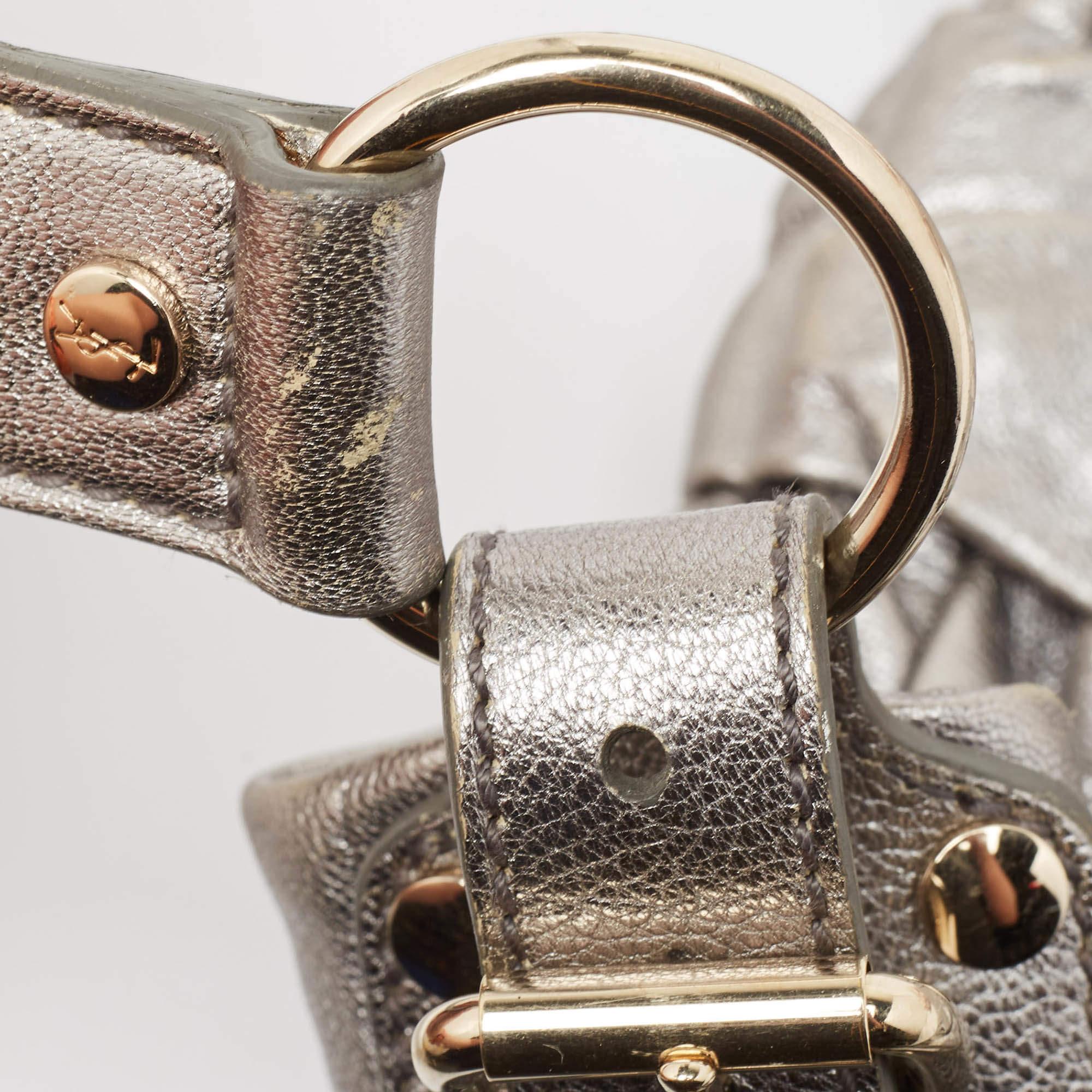 Yves Saint Laurent Metallic Leather Pleated Bow Hobo For Sale 2