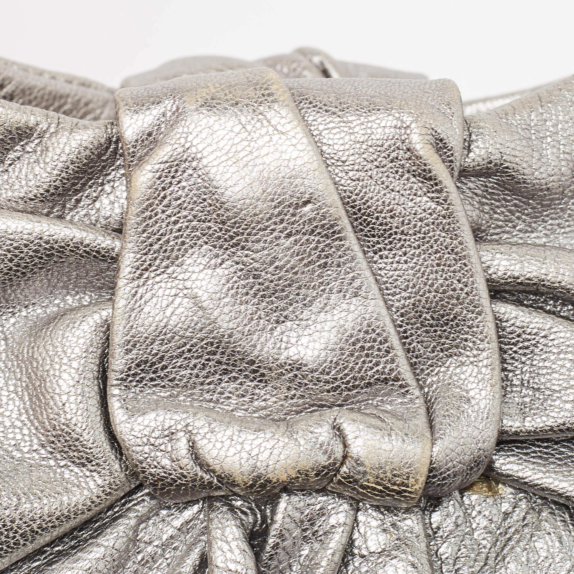 Yves Saint Laurent Metallic Leather Pleated Bow Hobo For Sale 3