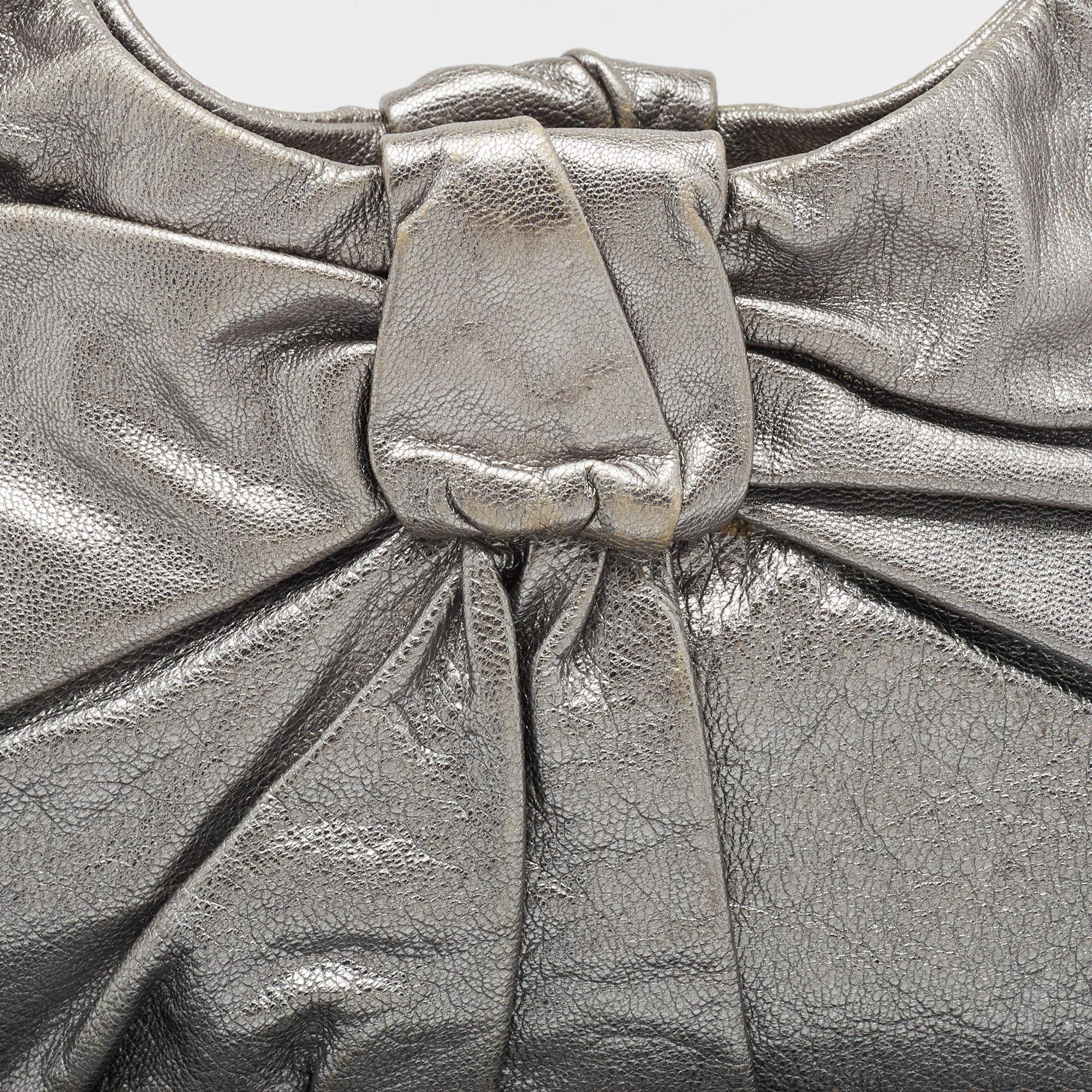 Yves Saint Laurent Metallic Leather Pleated Bow Hobo For Sale 4