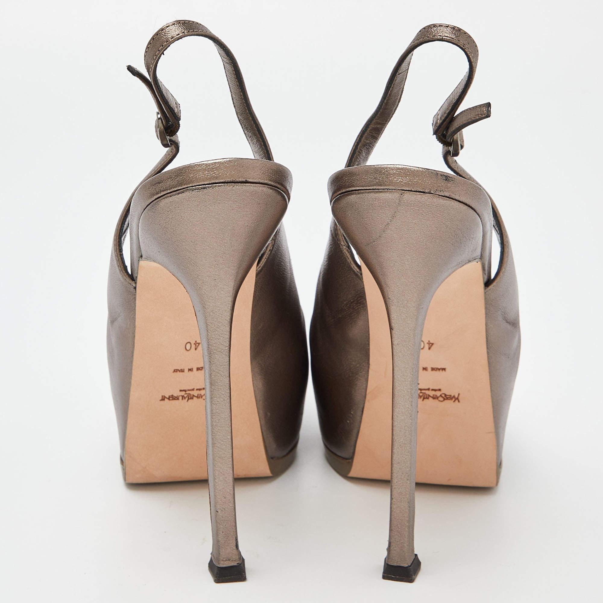 Women's Yves Saint Laurent Metallic Leather Tribtoo Slingback Sandals Size 40 For Sale