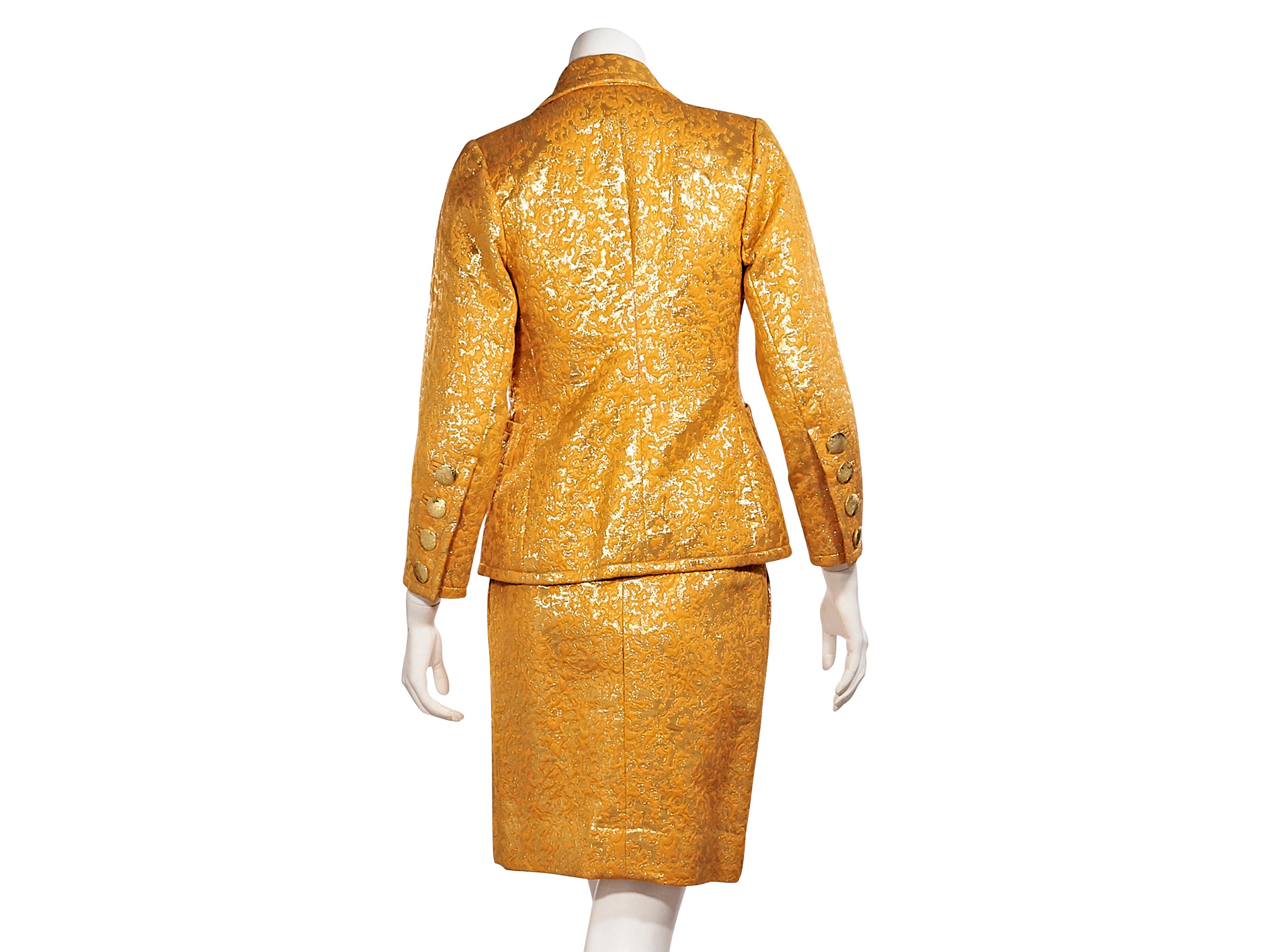 Orange Yves Saint Laurent Metallic Marigold Cotton Brocade Skirt Suit Set