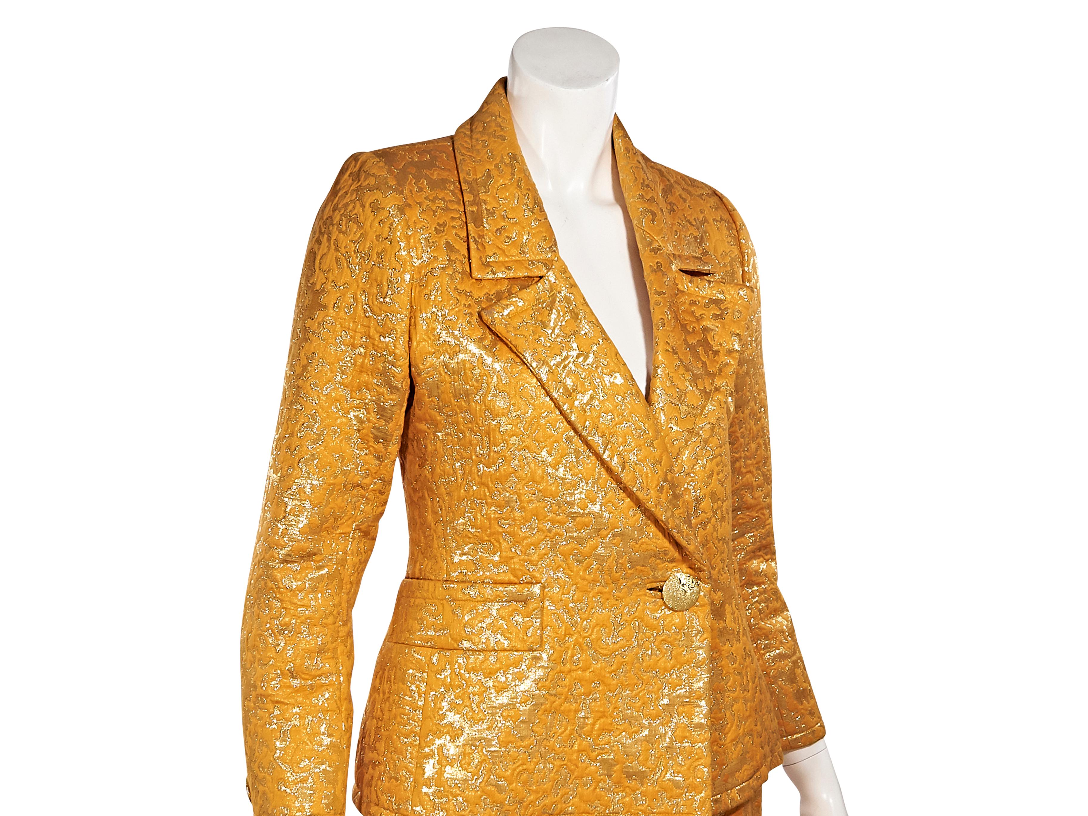 Yves Saint Laurent Metallic Marigold Cotton Brocade Skirt Suit Set In Good Condition In New York, NY