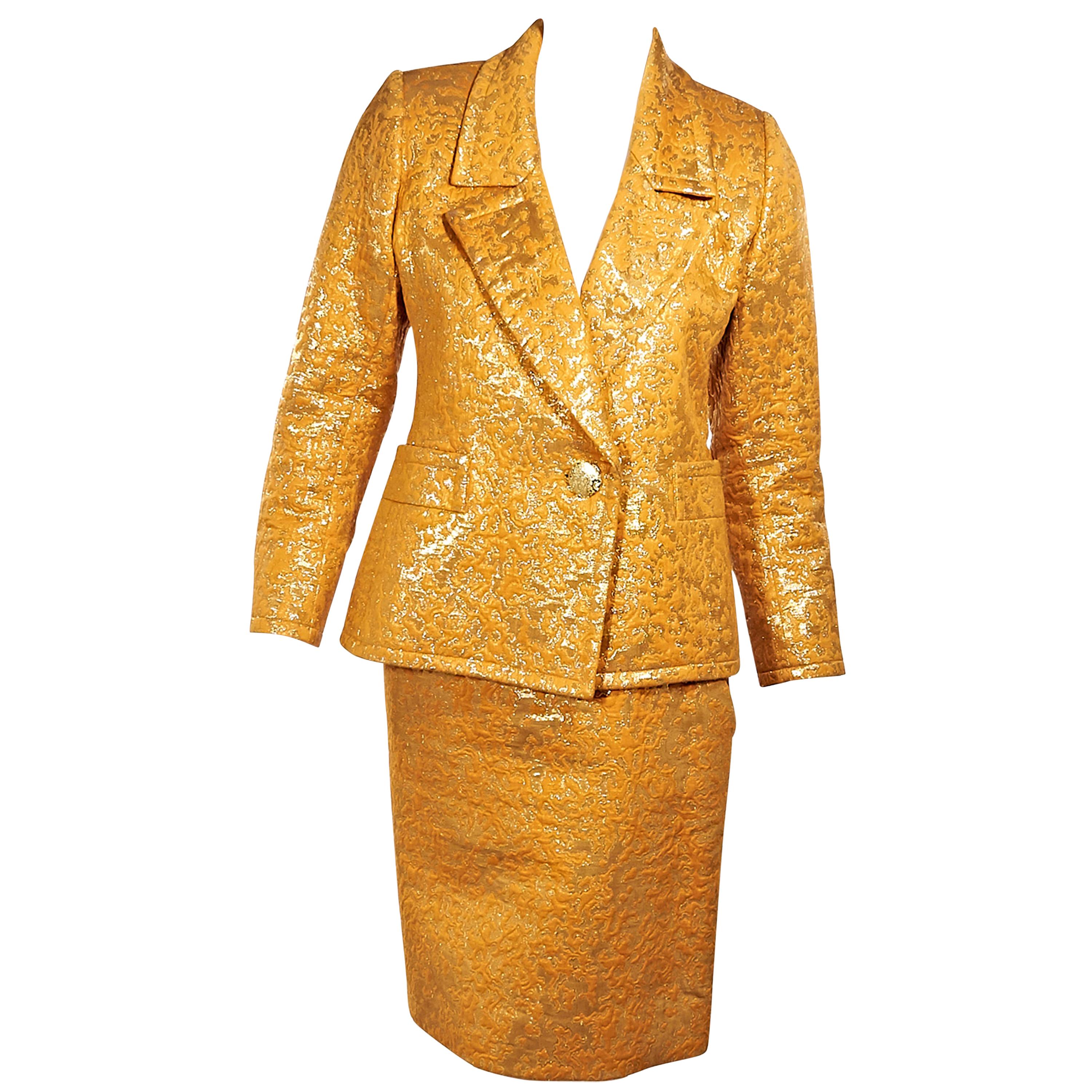 Yves Saint Laurent Metallic Marigold Cotton Brocade Skirt Suit Set