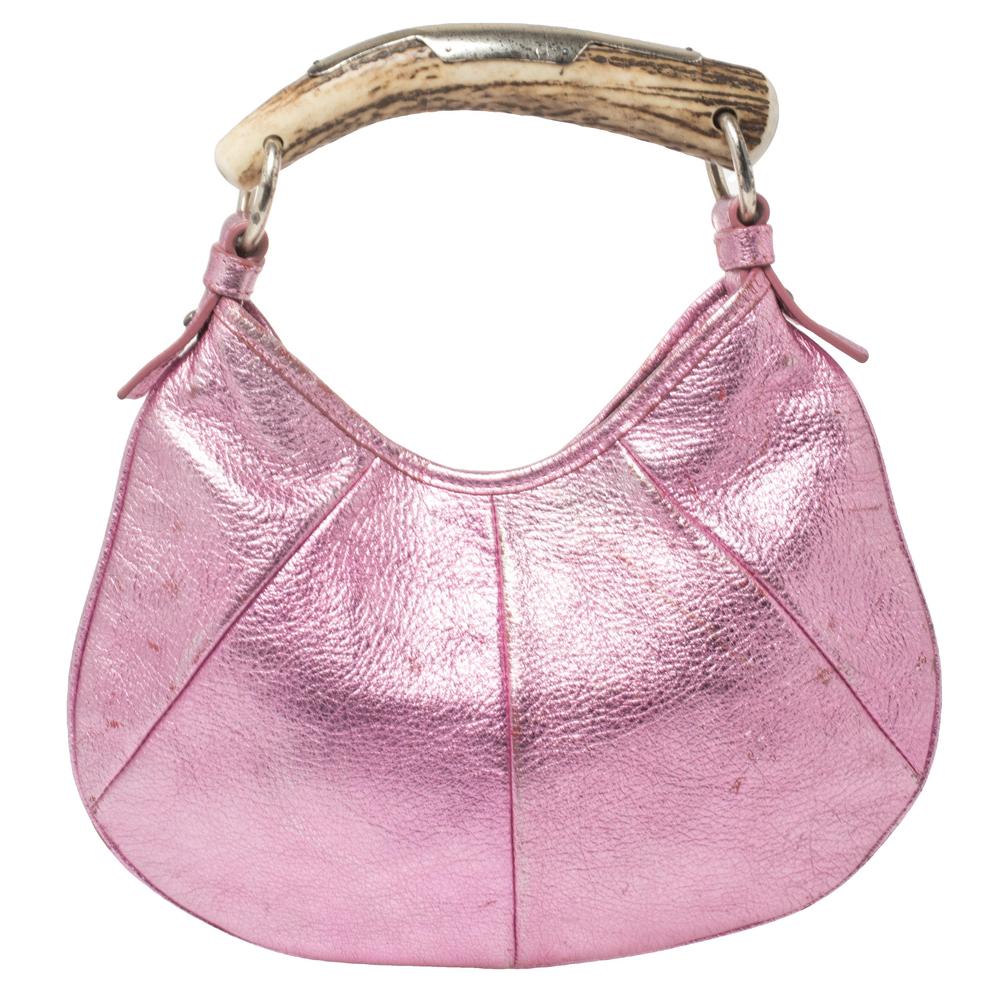 Women's Yves Saint Laurent Metallic Pink Leather Mombasa Hobo