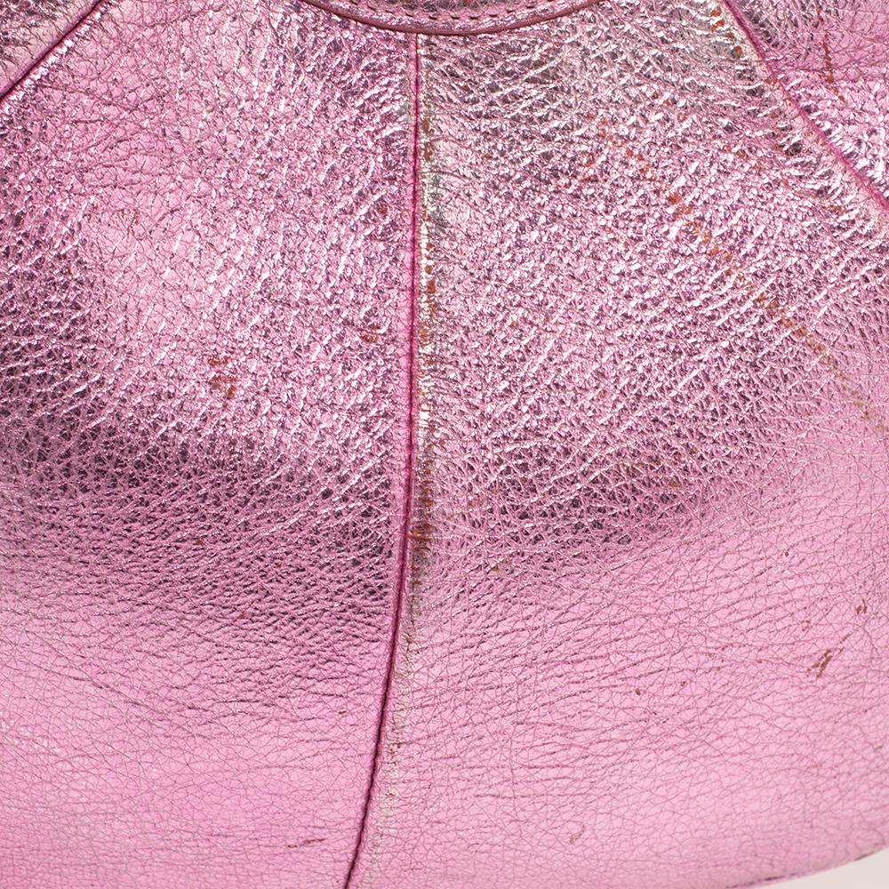 Yves Saint Laurent Metallic Pink Leather Mombasa Hobo 5