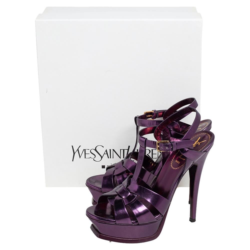 Women's Yves Saint Laurent Metallic Purple Leather Tribute Platform Sandals Size 36.5