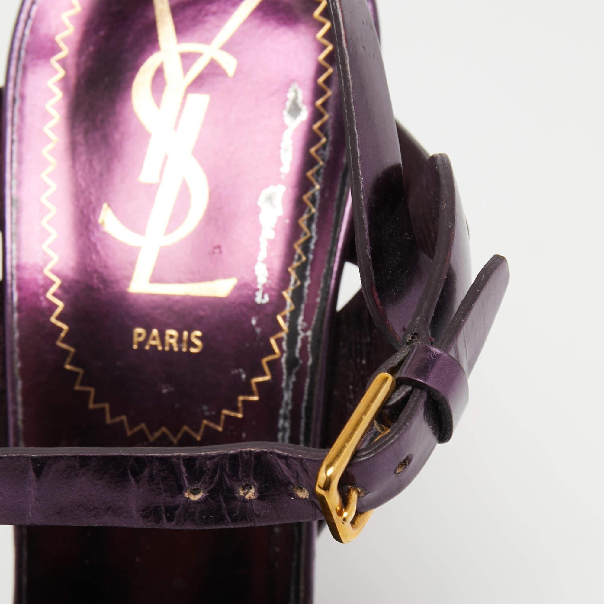 Yves Saint Laurent Metallic Purple Leather Tribute Sandals Size 38.5 9