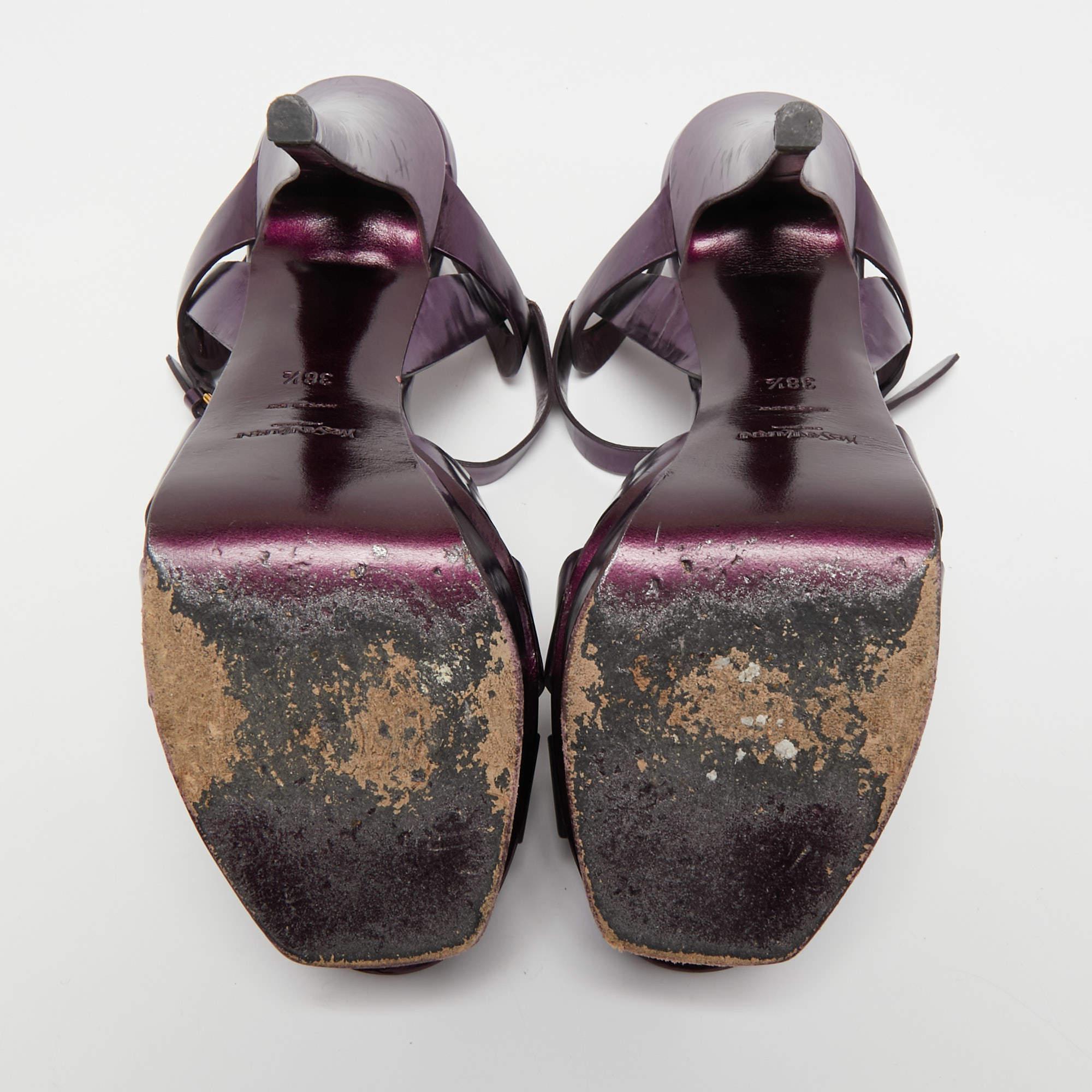 Yves Saint Laurent Metallic Purple Leather Tribute Sandals Size 38.5 10