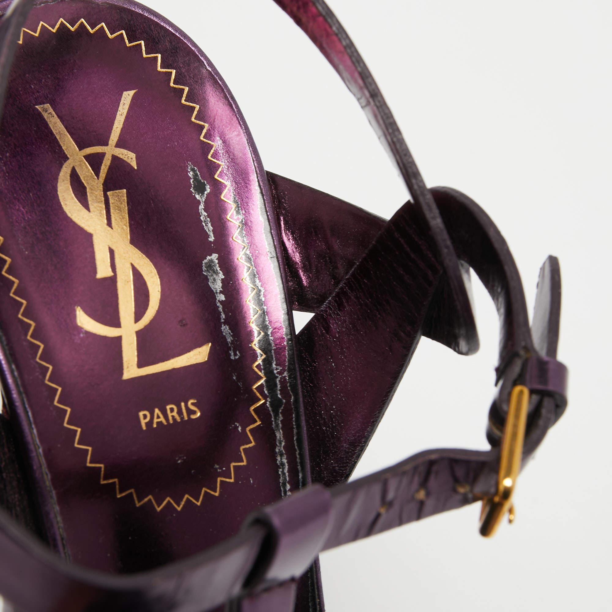 Yves Saint Laurent Metallic Purple Leather Tribute Sandals Size 38.5 3