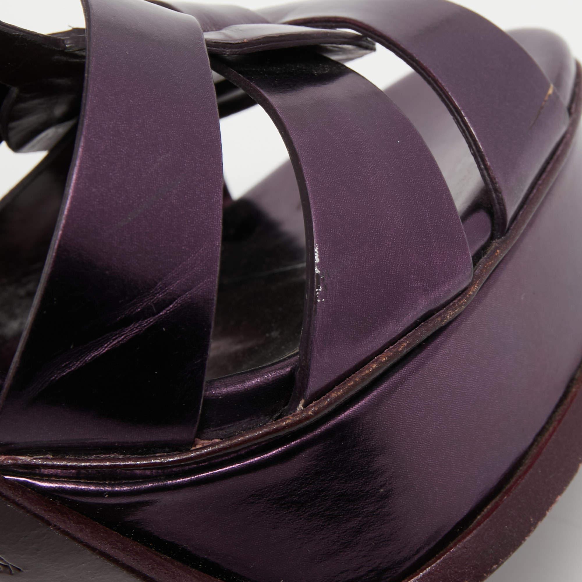 Yves Saint Laurent Metallic Purple Leather Tribute Sandals Size 38.5 4