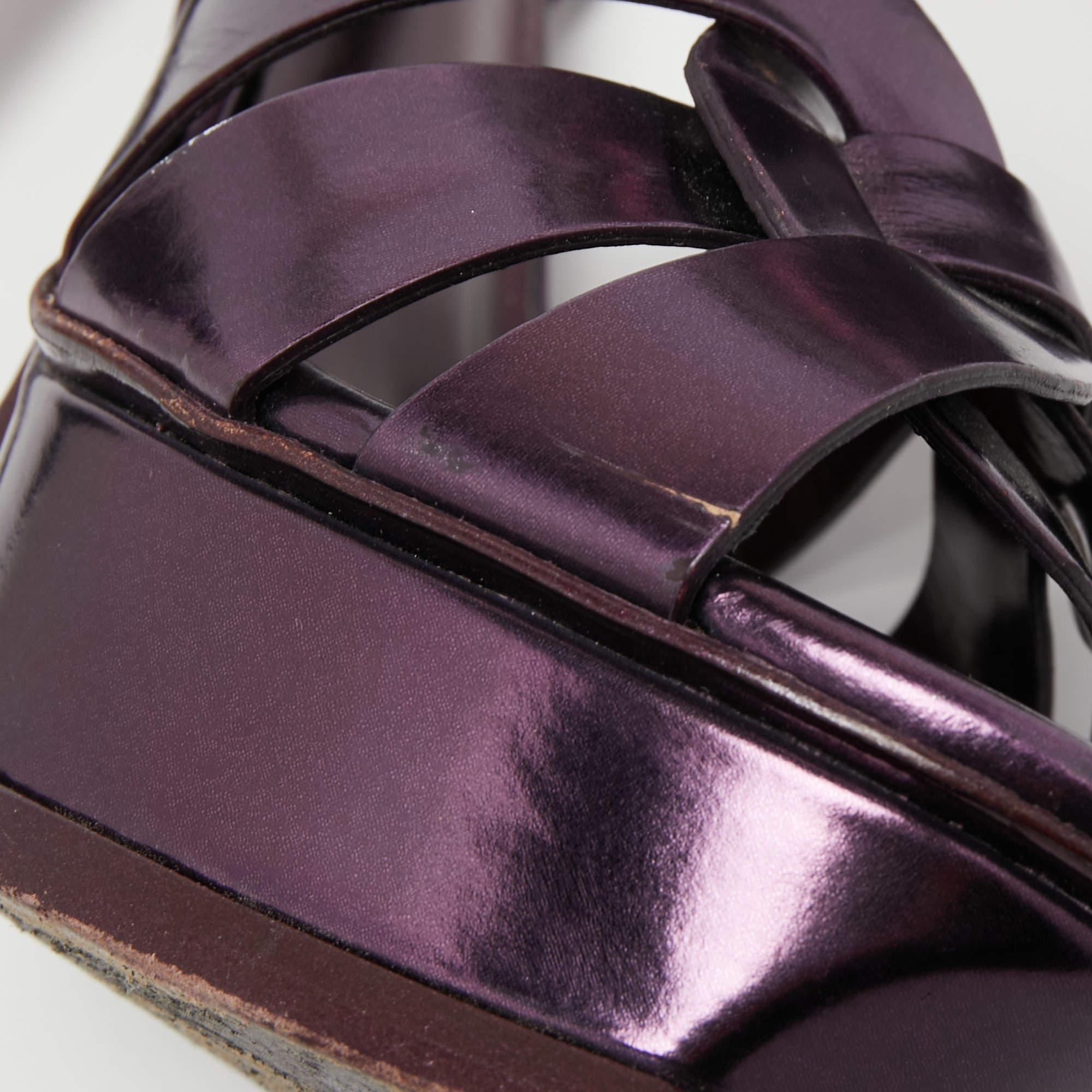 Yves Saint Laurent Metallic Purple Leather Tribute Sandals Size 38.5 5