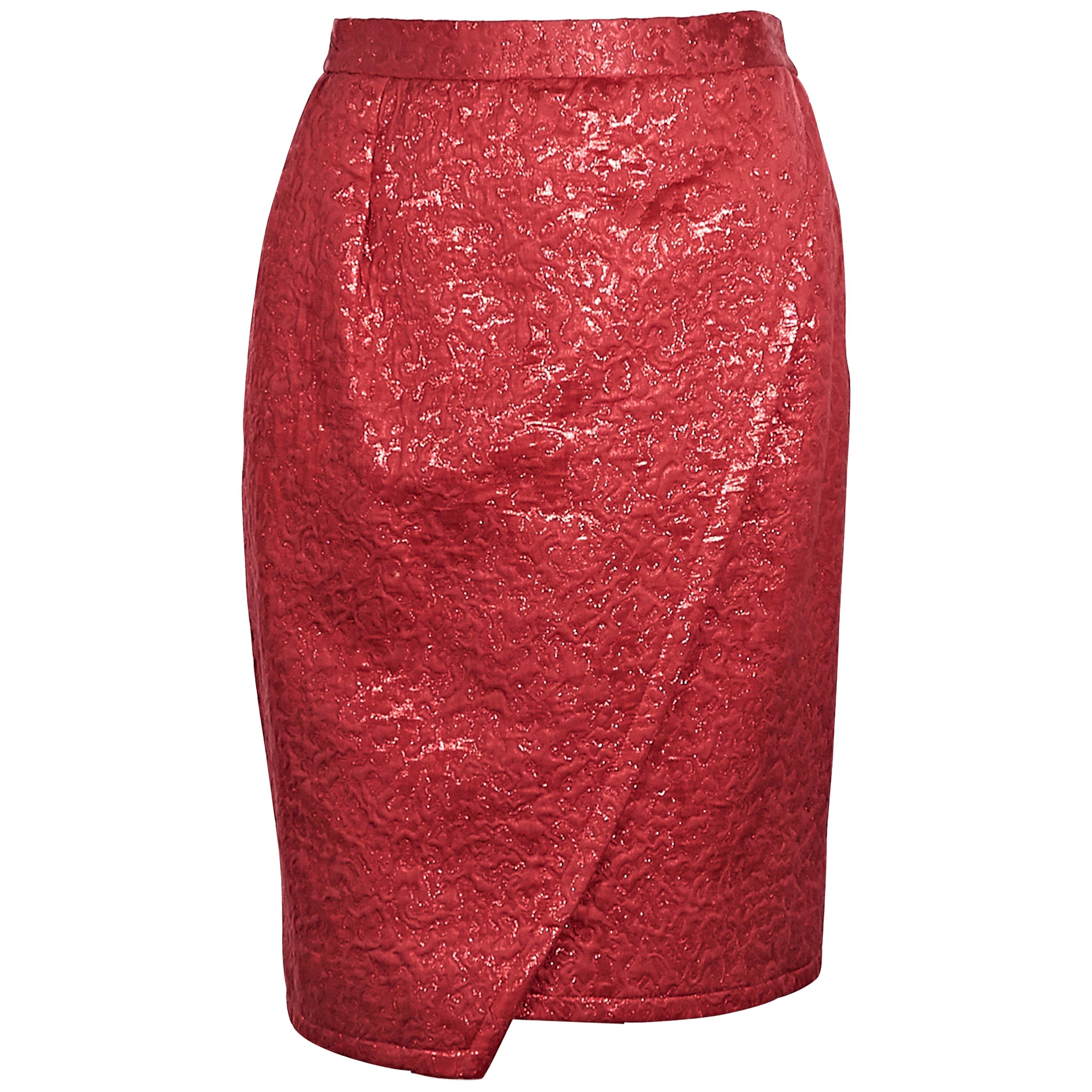 Yves Saint Laurent Metallic Red Brocade Skirt