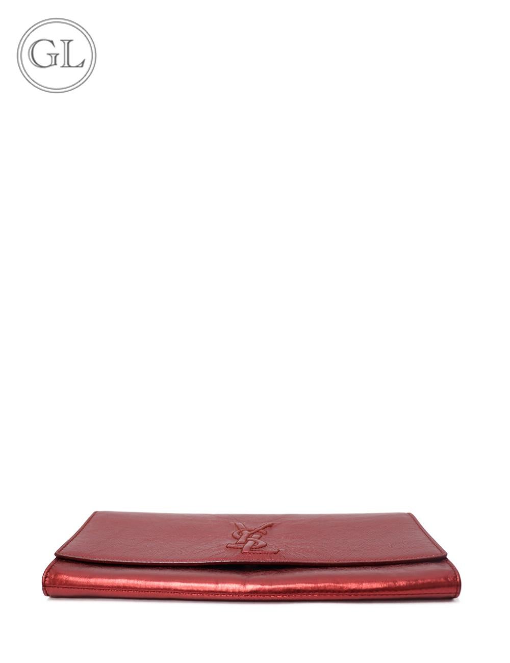 Women's or Men's Yves Saint Laurent Metallic Red Leather Belle De Jour Flap Clutch