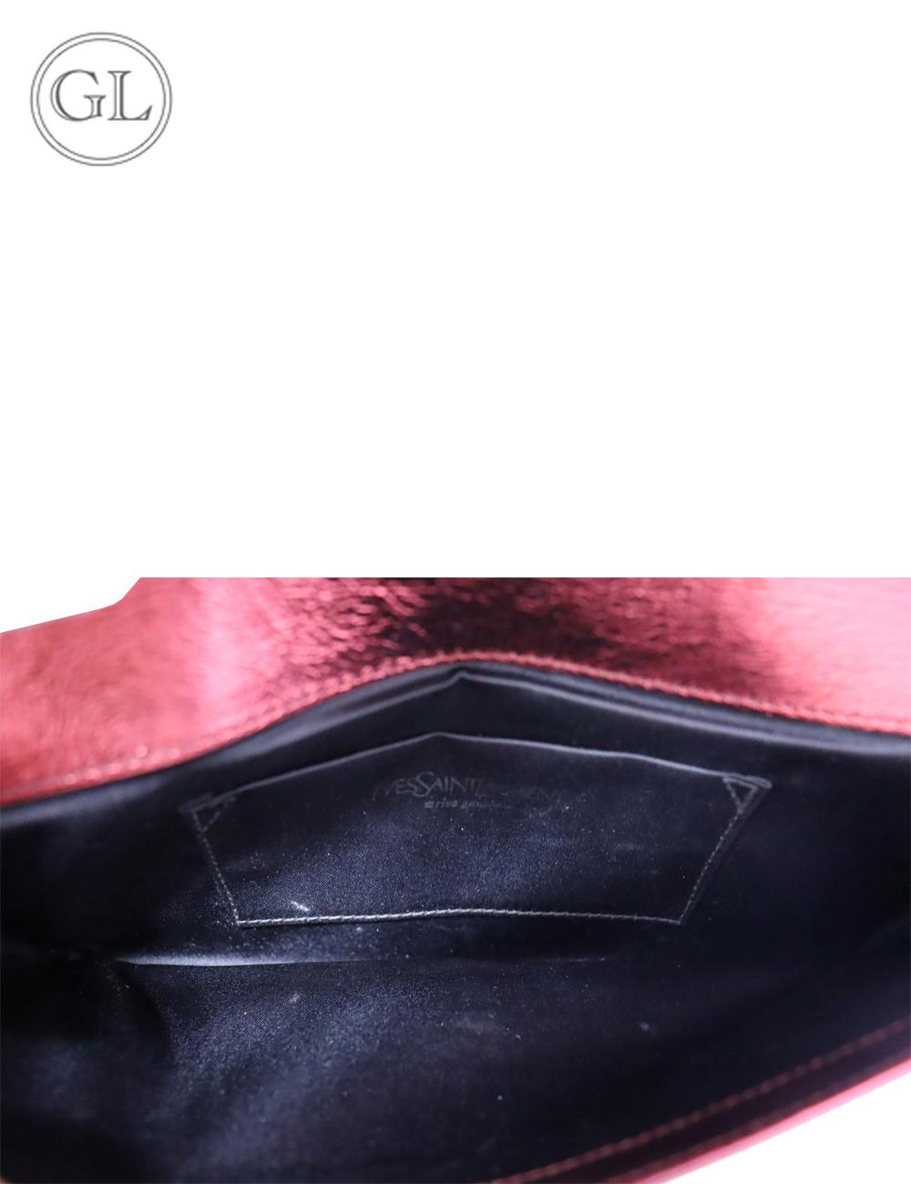 Yves Saint Laurent Metallic Red Leather Belle De Jour Flap Clutch 1