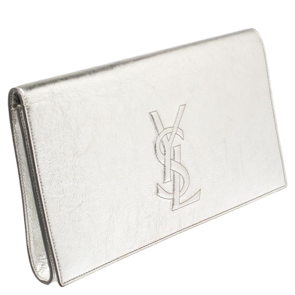 silver ysl clutch